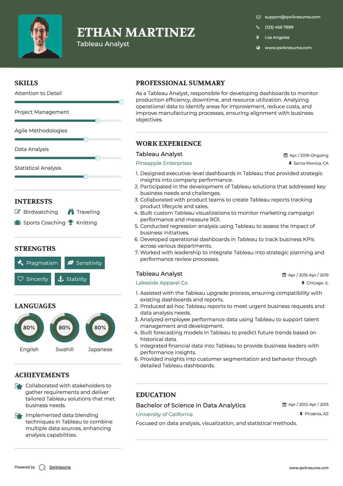 Tableau Analyst Resume Format