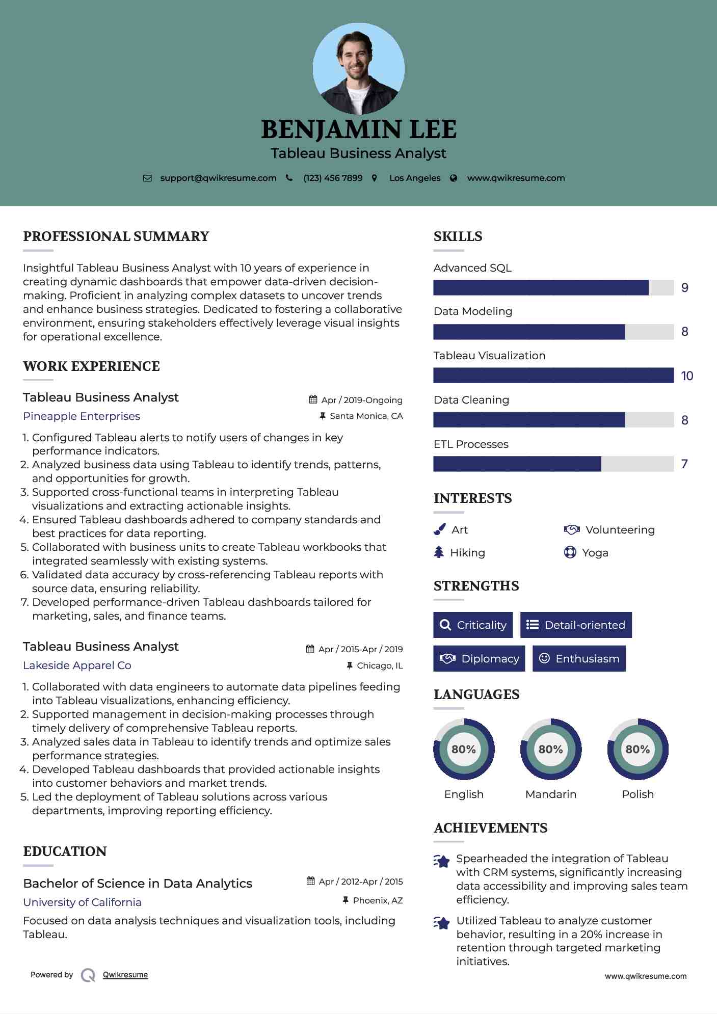 Tableau Business Analyst Resume Example