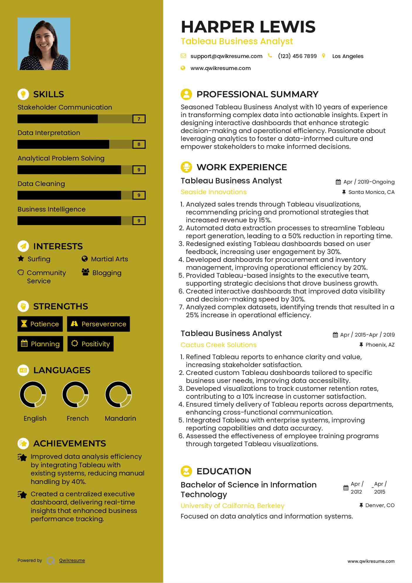 Tableau Business Analyst Resume Example