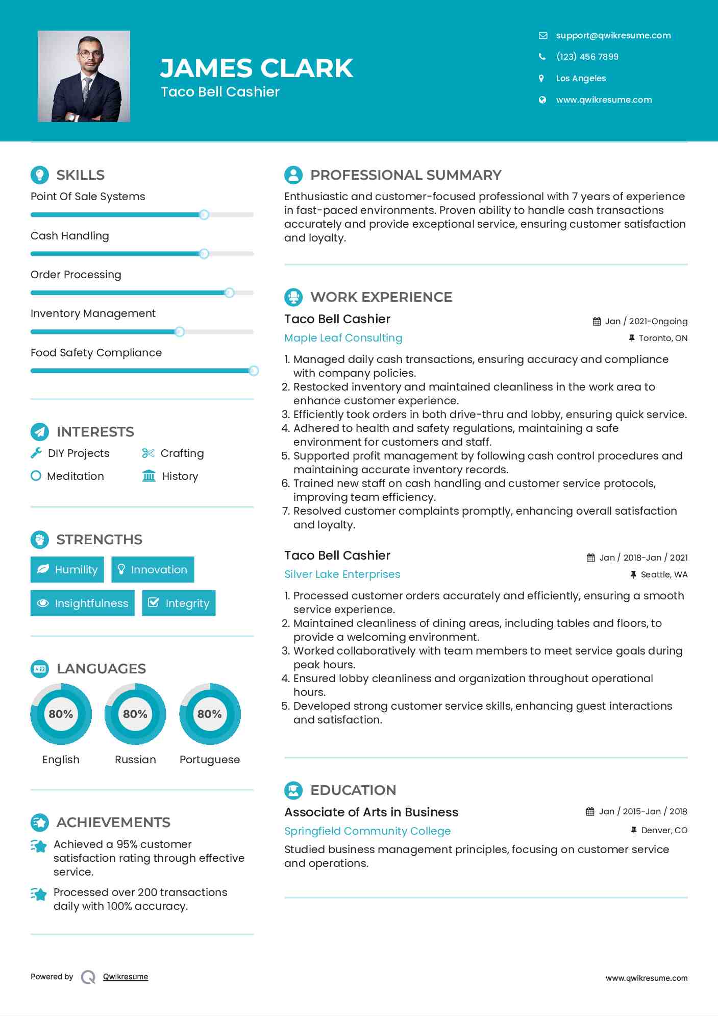 Taco Bell Cashier Resume Format