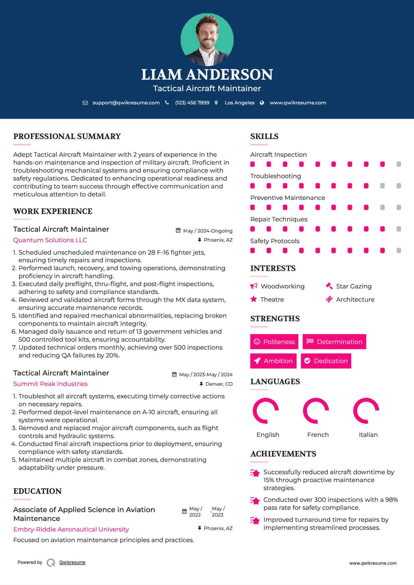 Tactical Aircraft Maintainer Resume Example