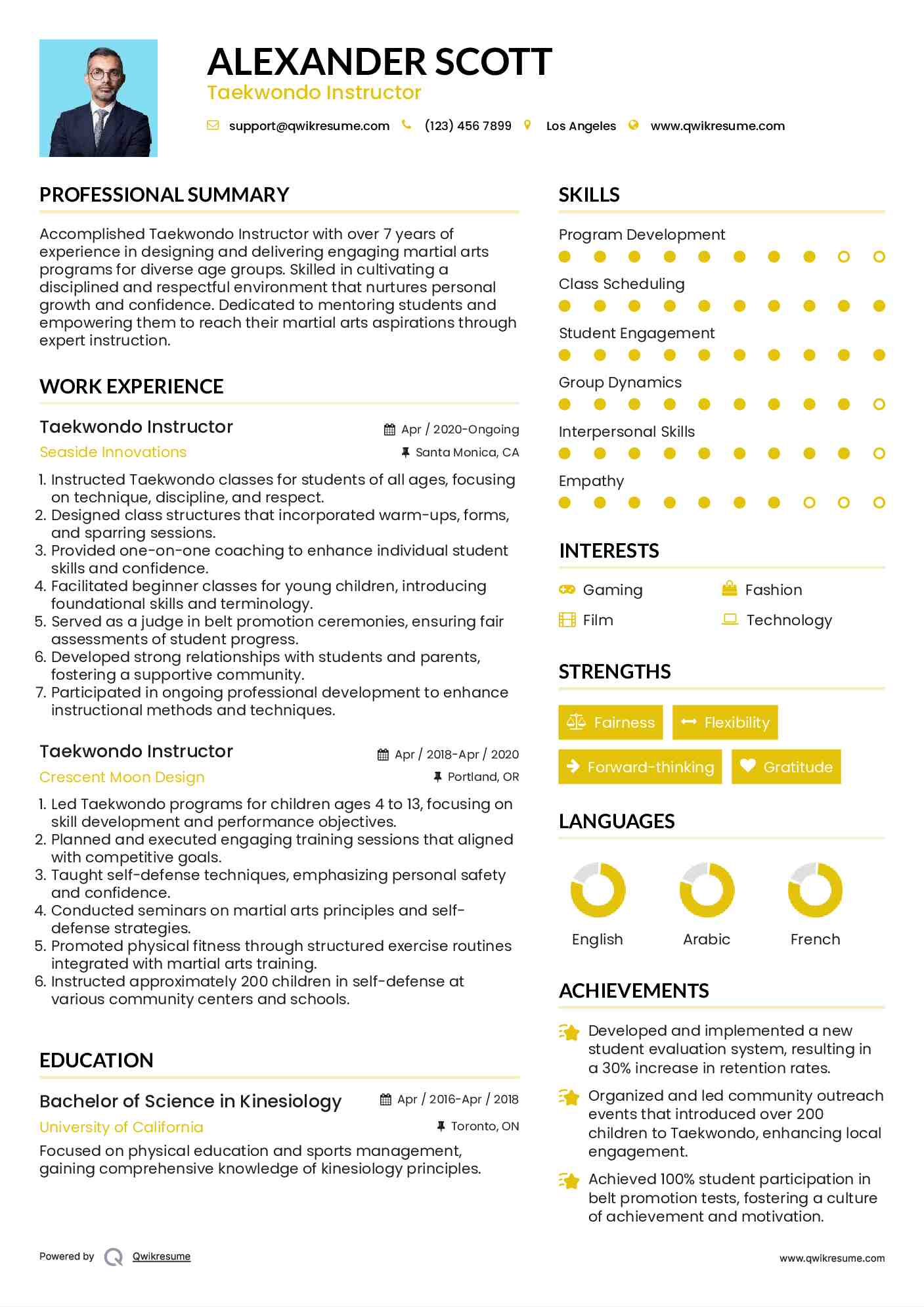 Taekwondo Instructor Resume Example