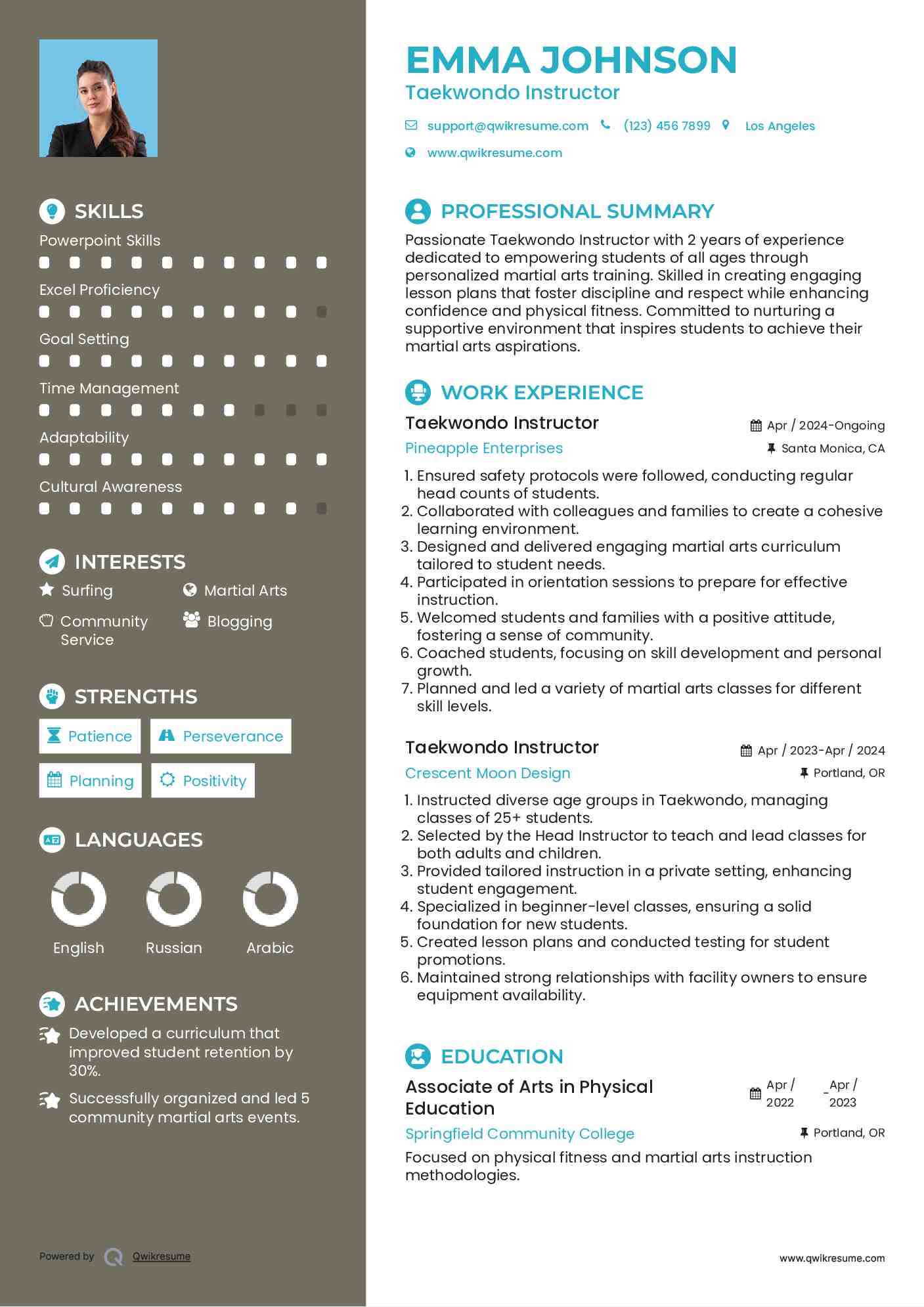 Taekwondo Instructor Resume Template