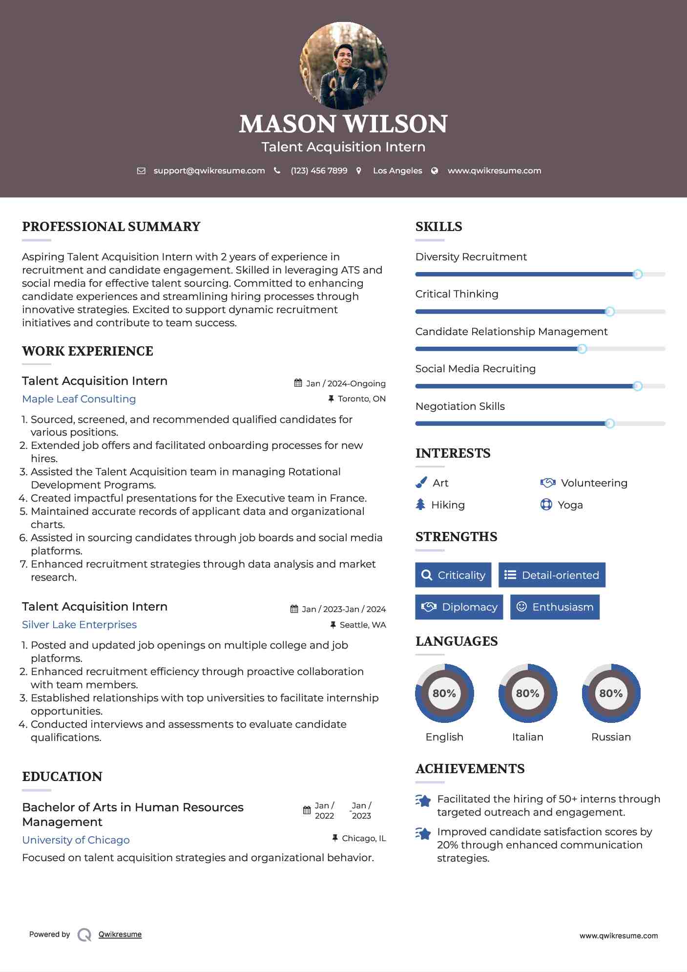 Talent Acquisition Intern Resume Model