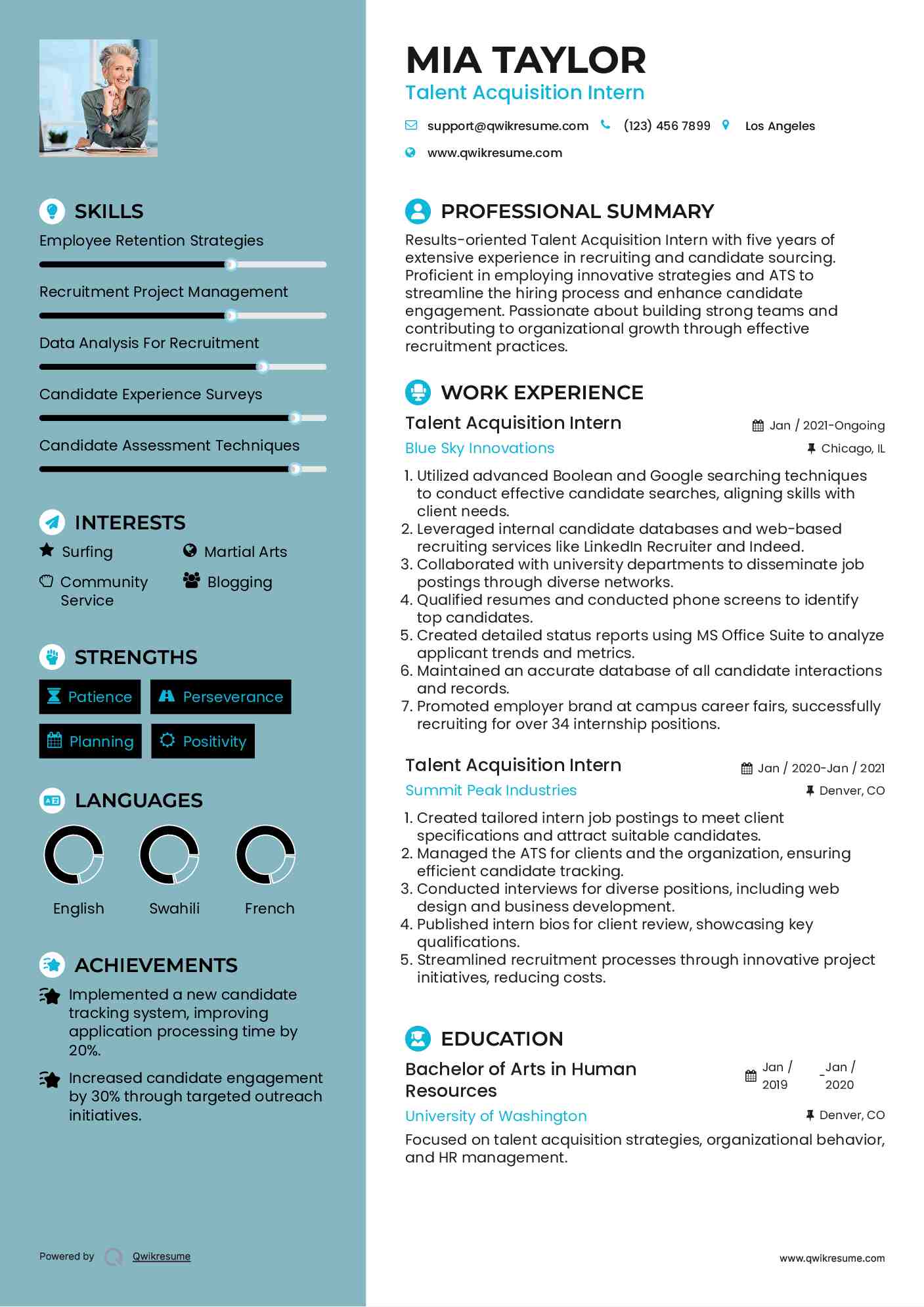 Talent Acquisition Intern Resume Format