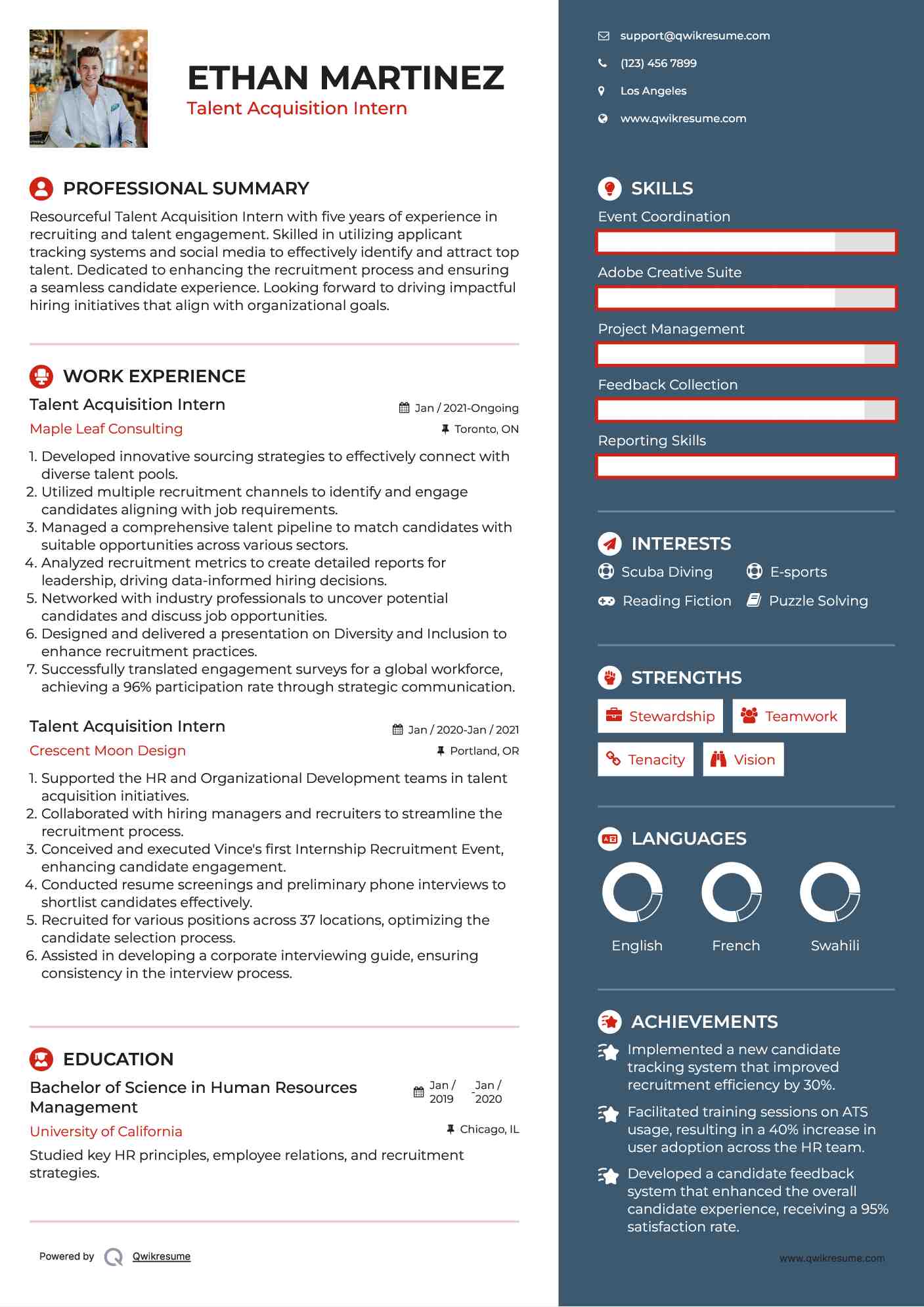 Talent Acquisition Intern Resume Model