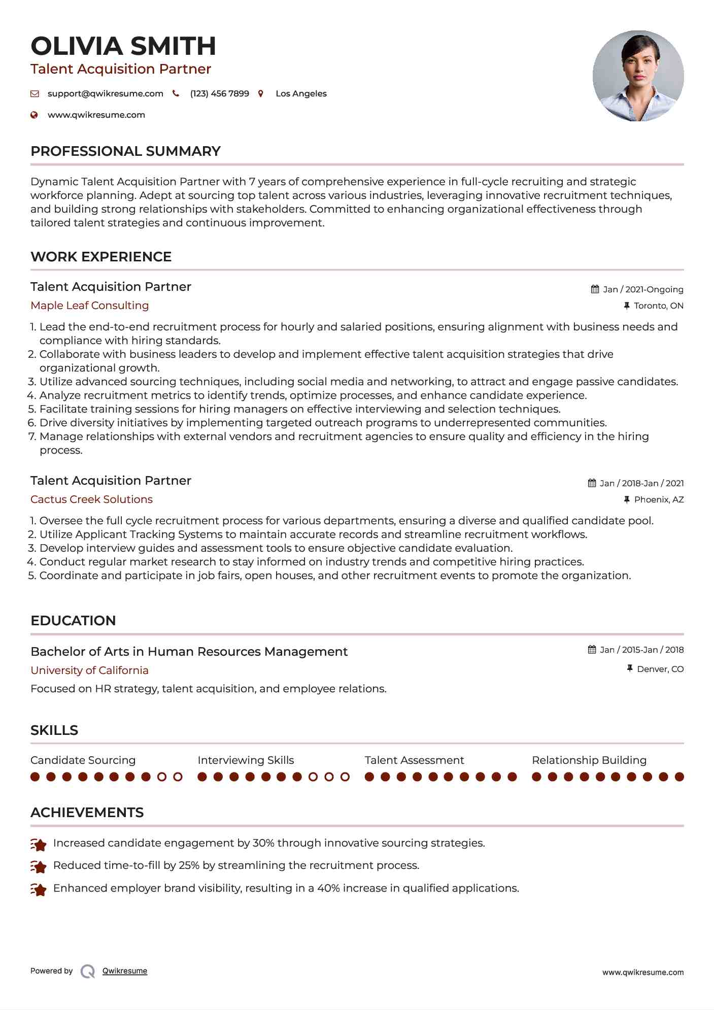 Talent Acquisition Partner Resume Model