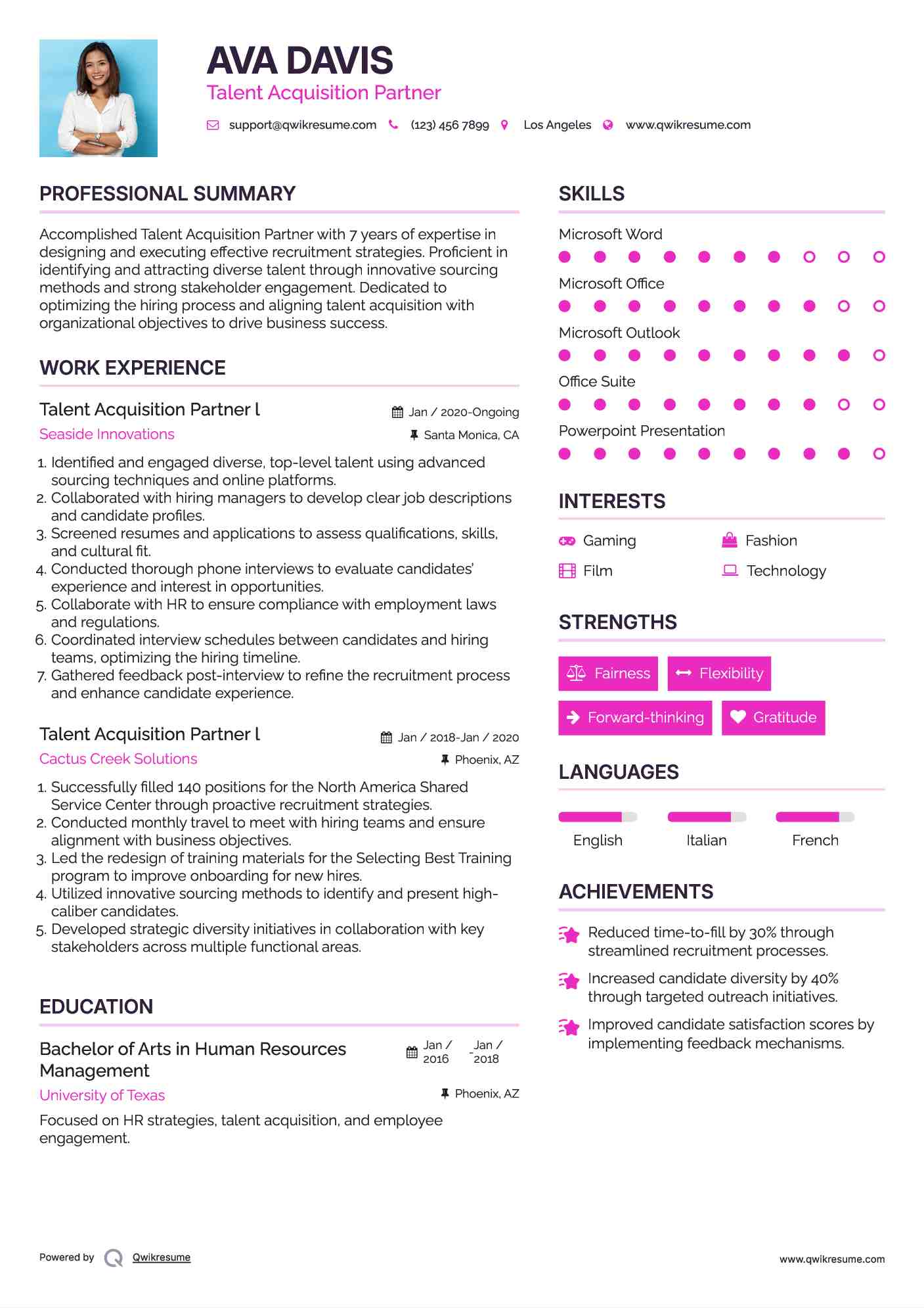 Talent Acquisition Partner l Resume Model