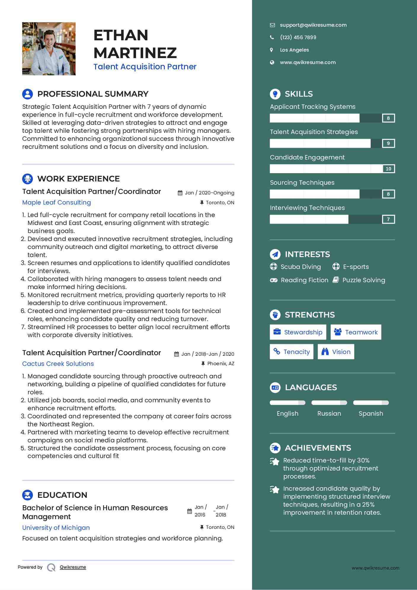 Talent Acquisition Partner/Coordinator Resume Sample