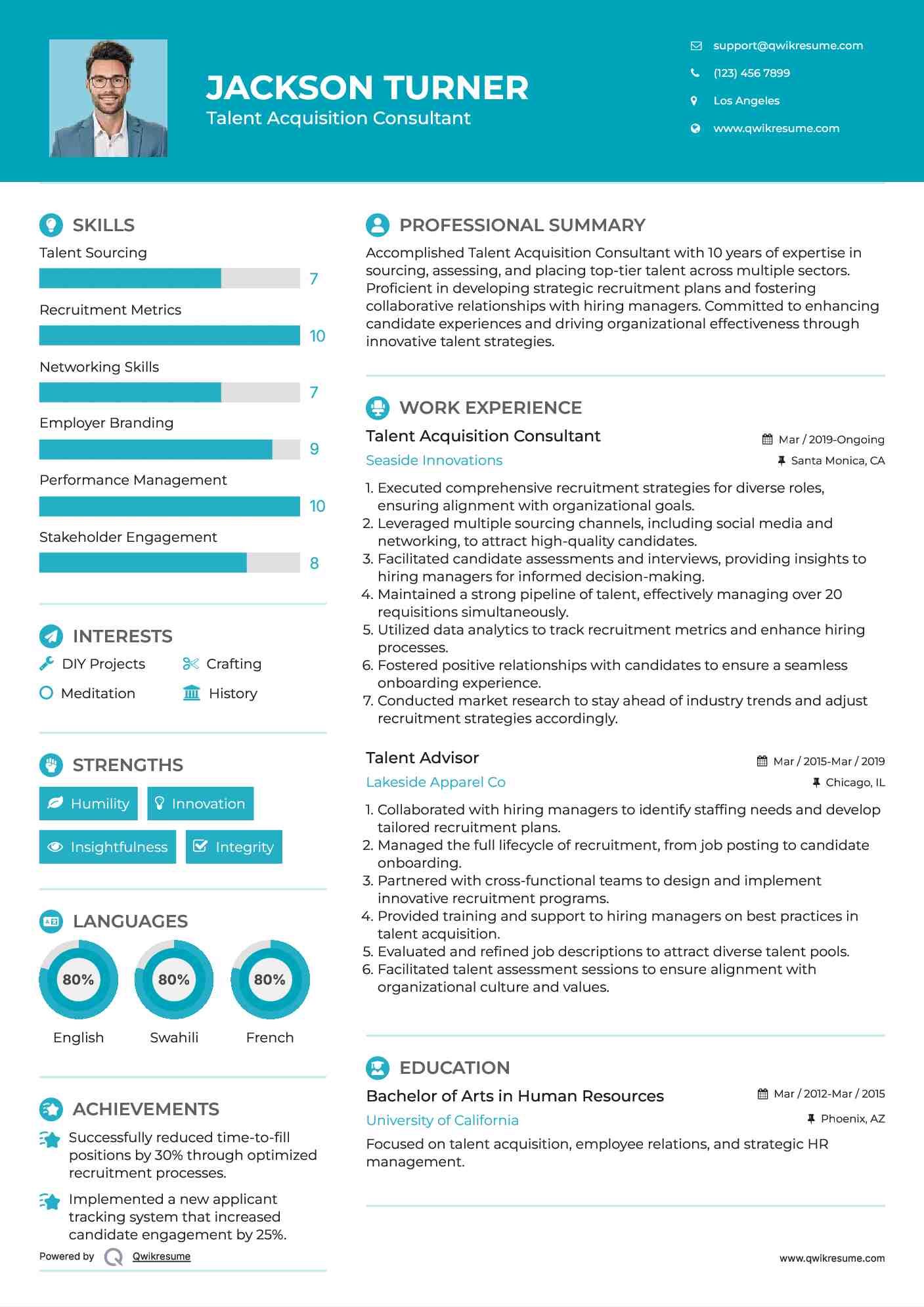 Talent Acquisition Consultant Resume Template