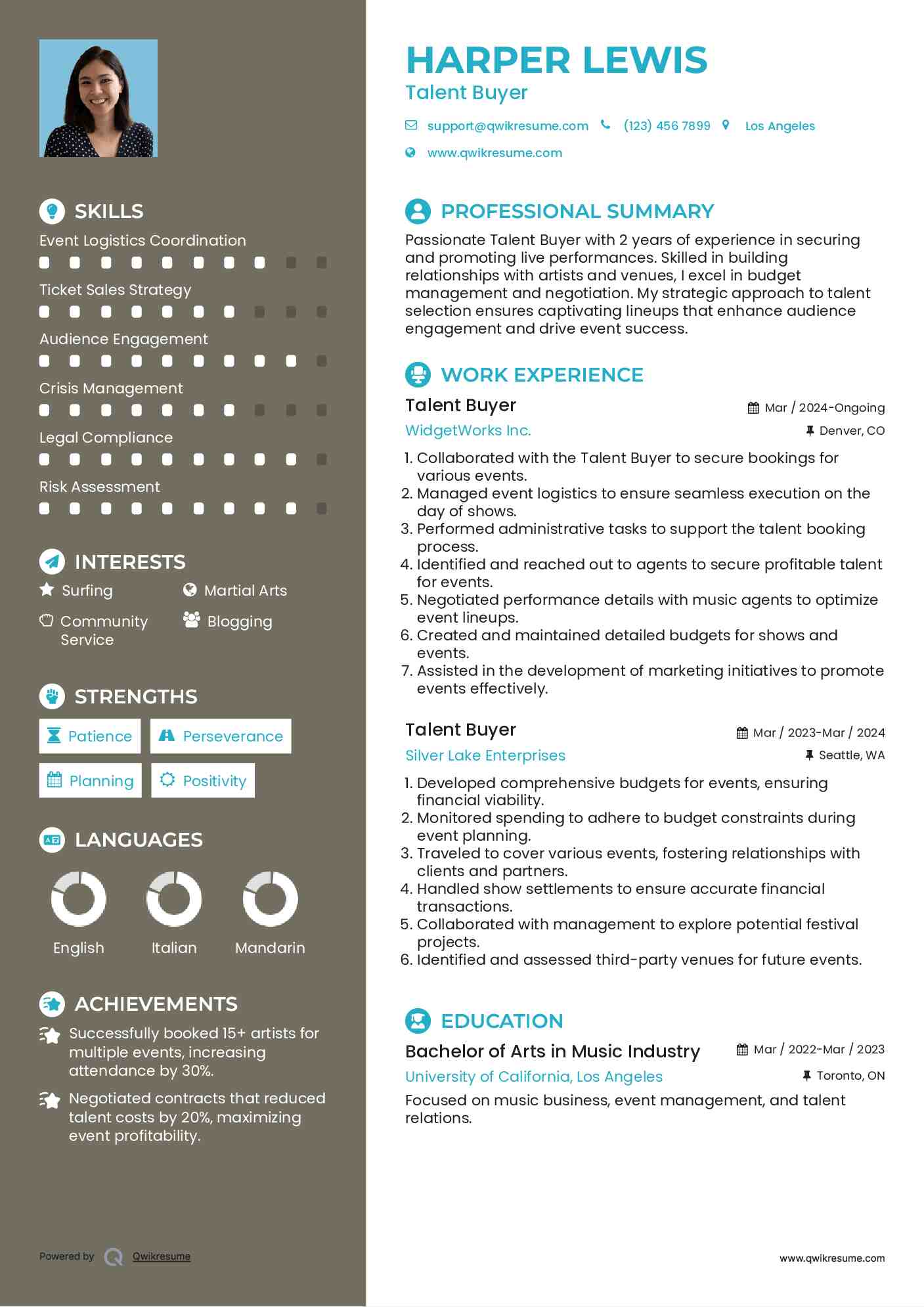 Talent Buyer Resume Model