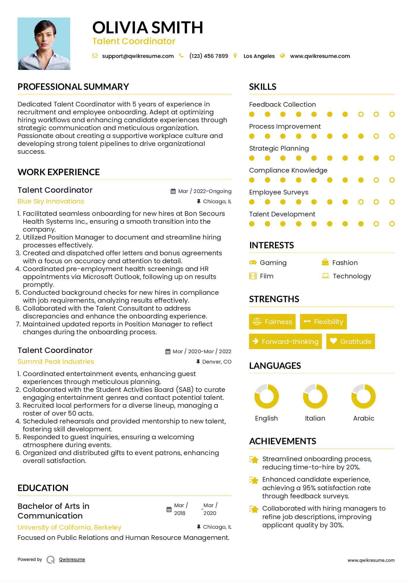 Talent Coordinator Resume Template