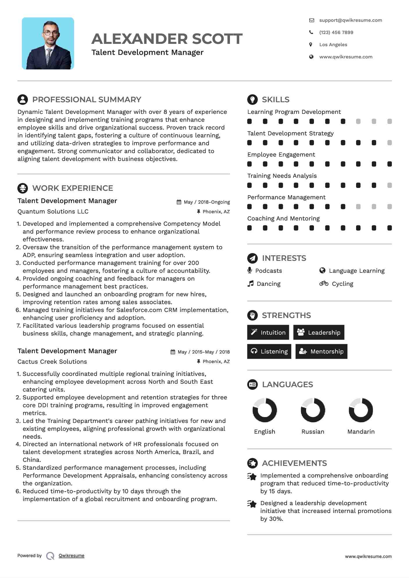 Talent Development Manager Resume Model