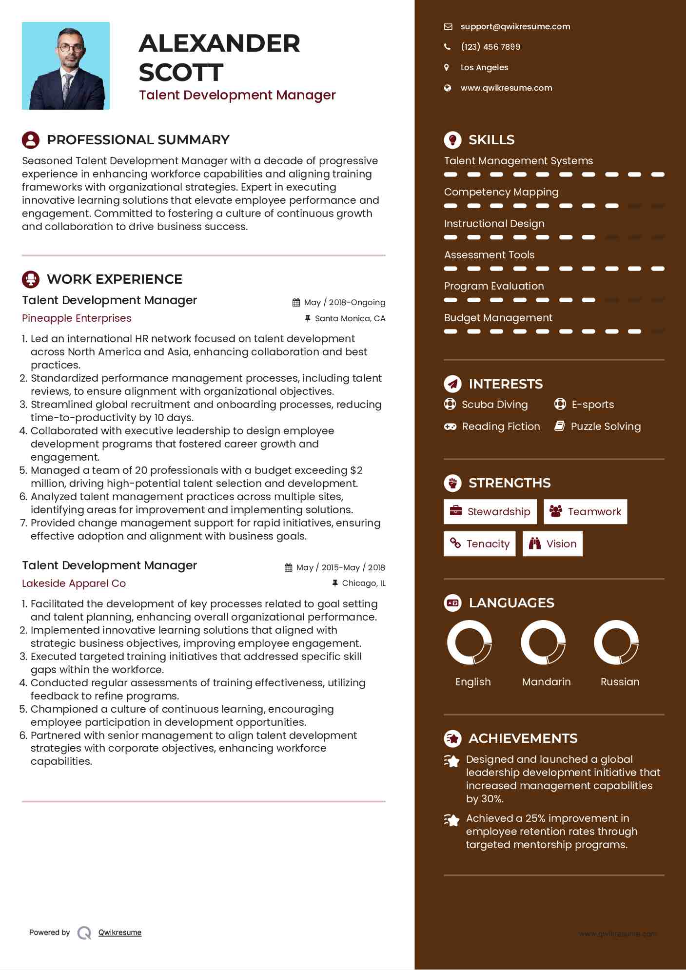 Talent Development Manager Resume Sample