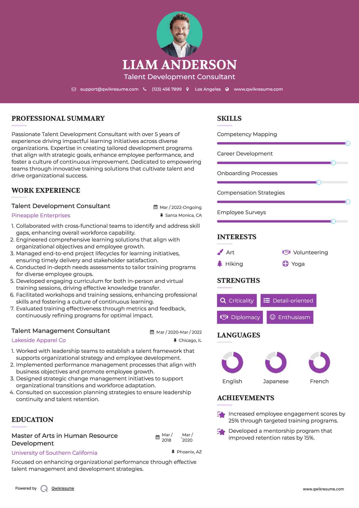 Talent Development Consultant Resume Format