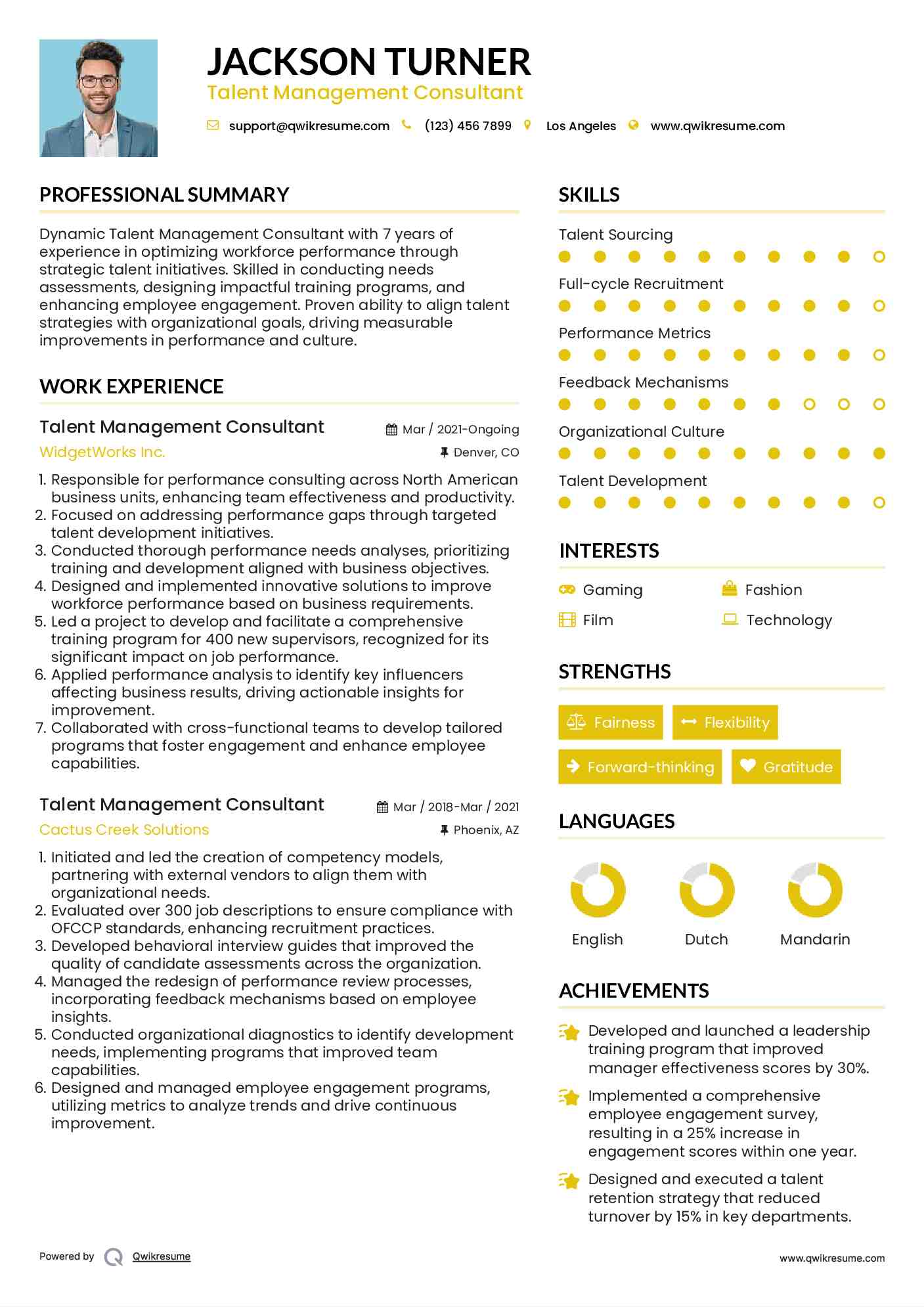 Talent Management Consultant Resume Template