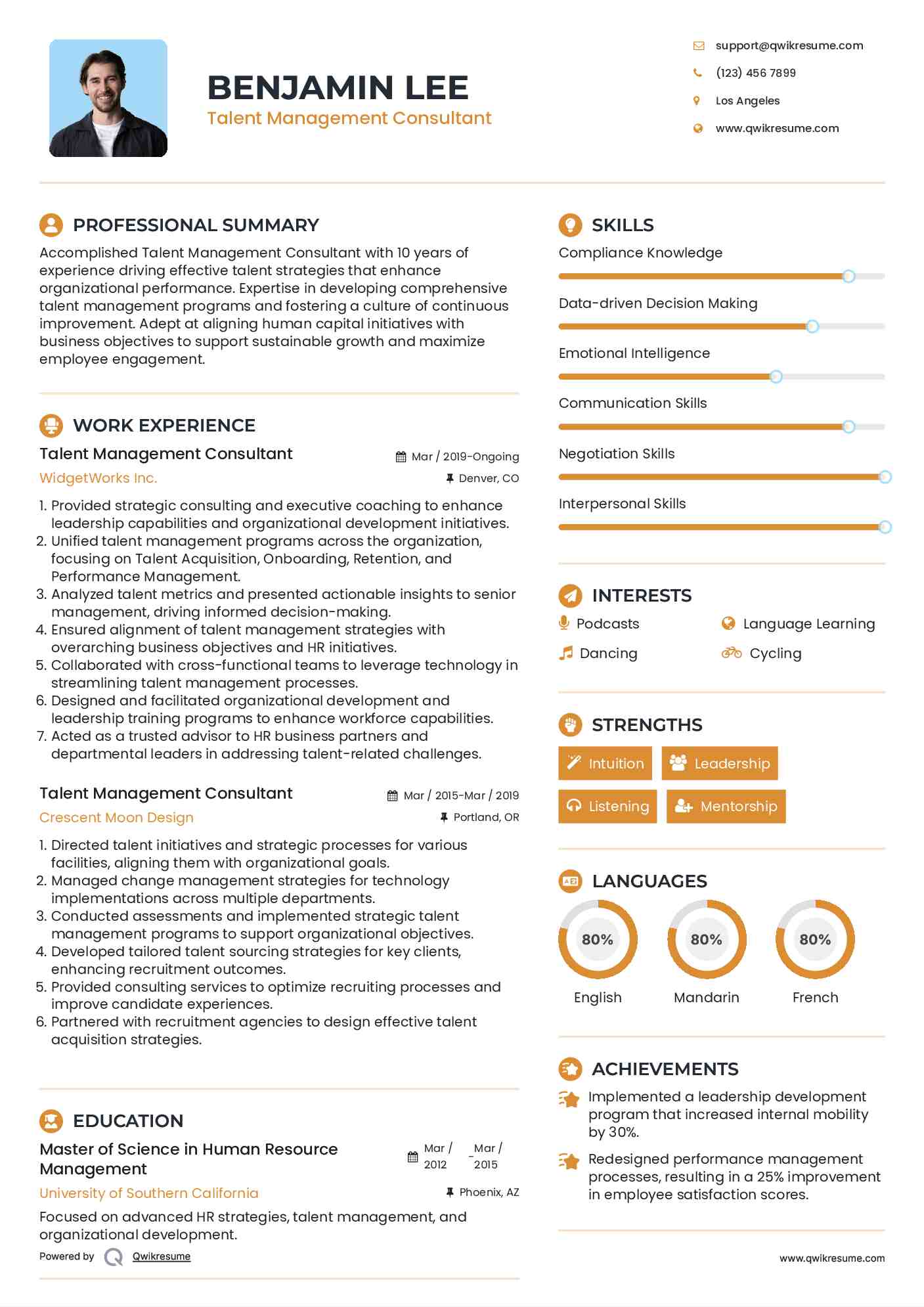 Talent Management Consultant Resume Sample