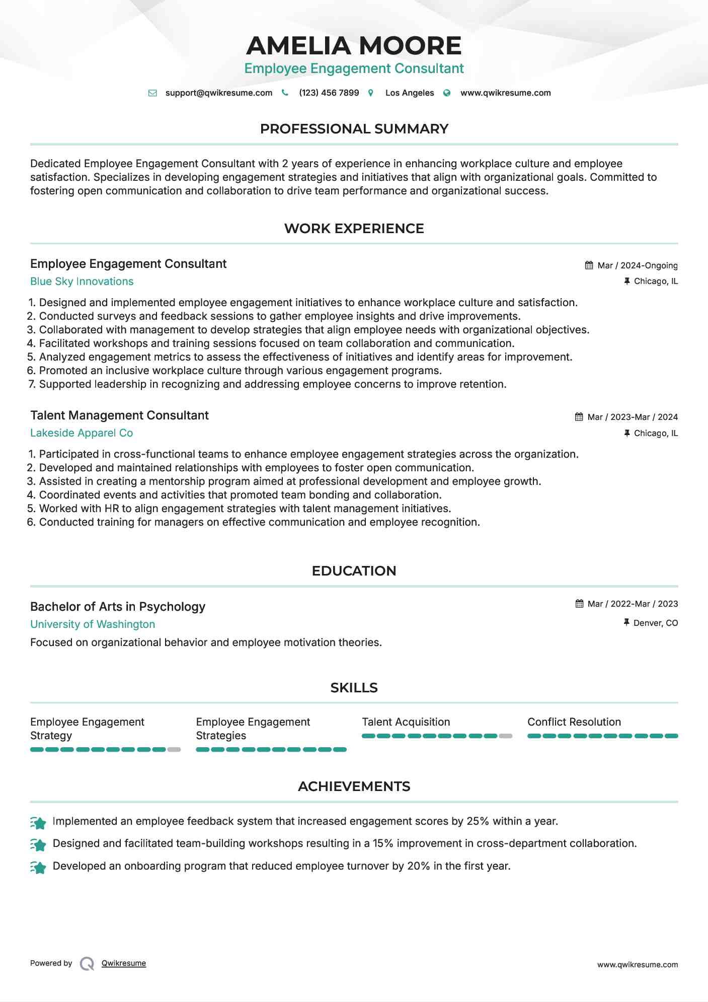 Employee Engagement Consultant Resume Format