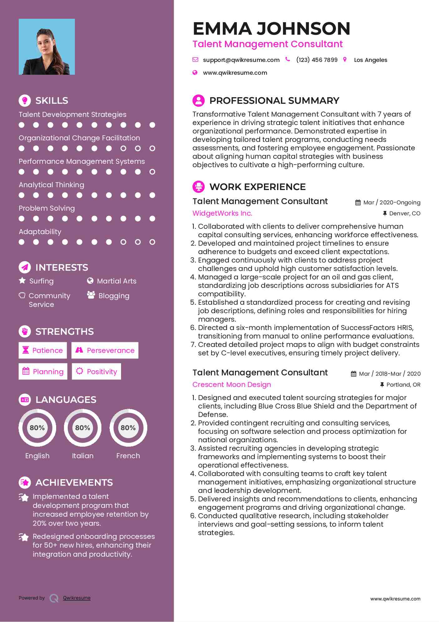 Talent Management Consultant Resume Format