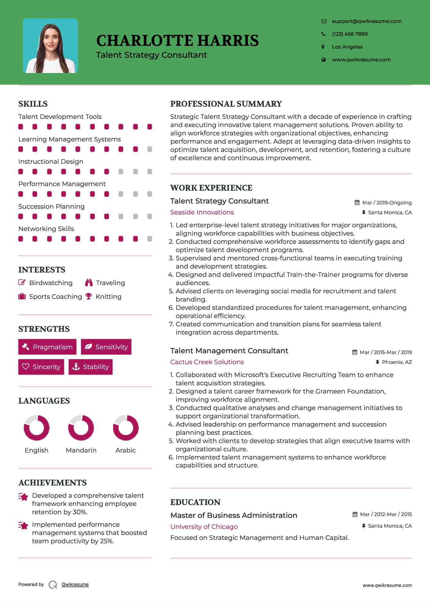 Talent Strategy Consultant Resume Format