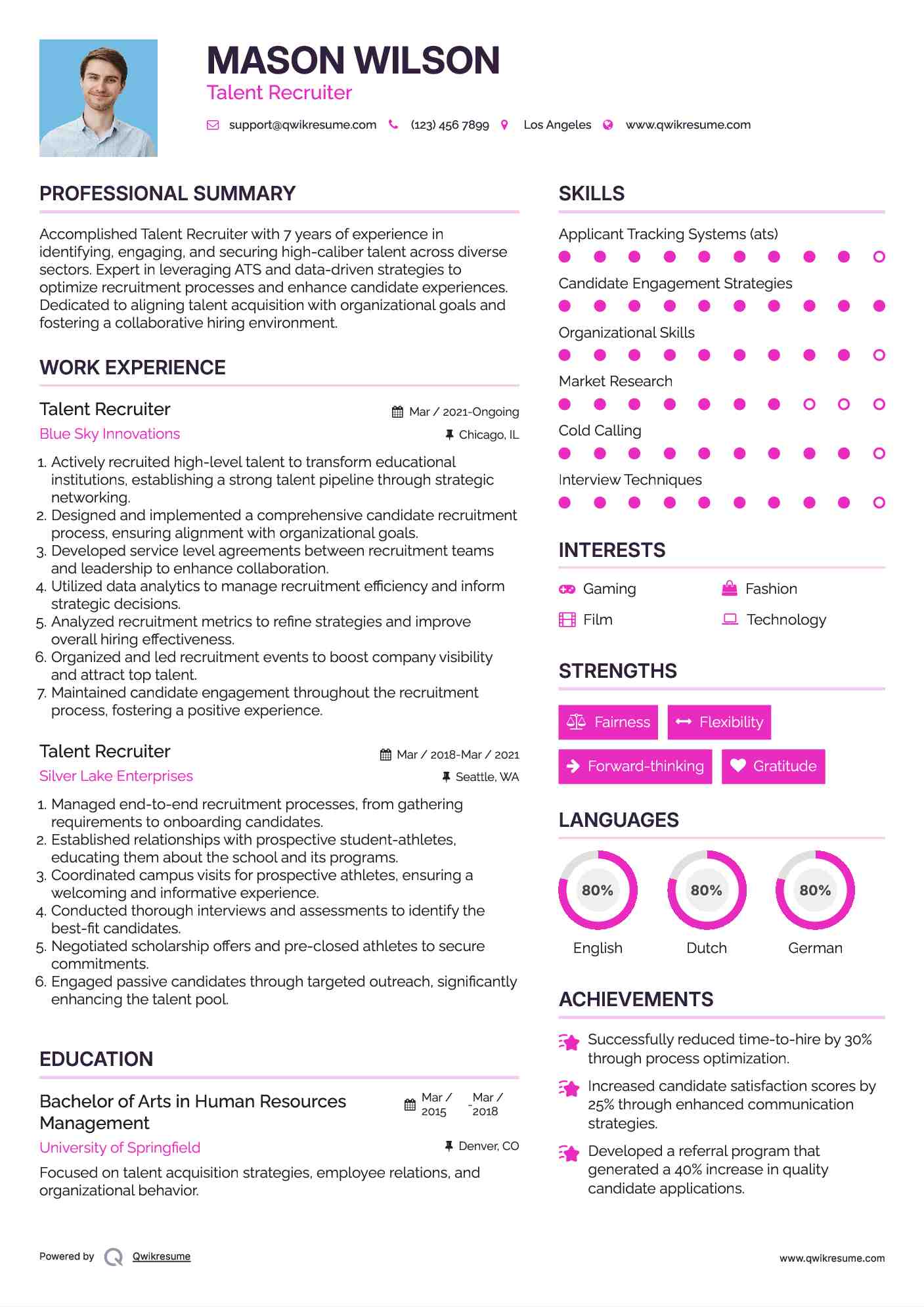 Talent Recruiter Resume Model