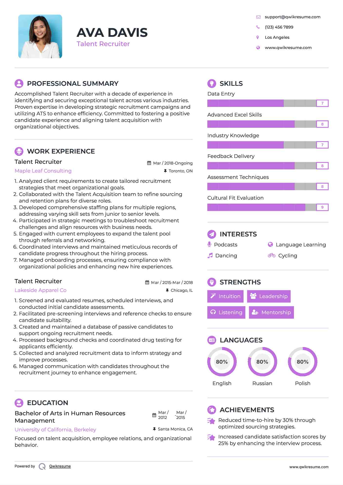 Talent Recruiter Resume Example