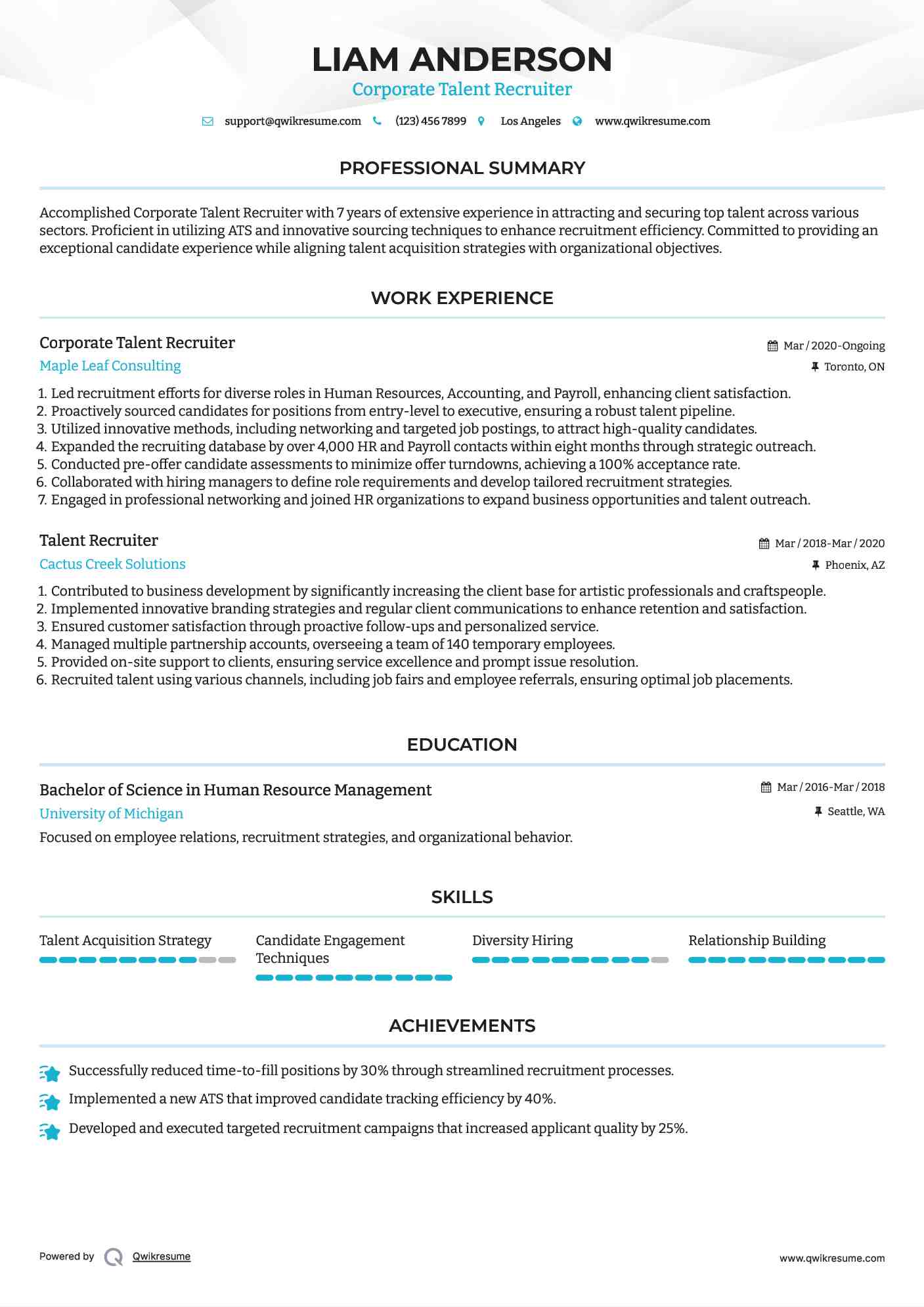 Corporate Talent Recruiter Resume Format