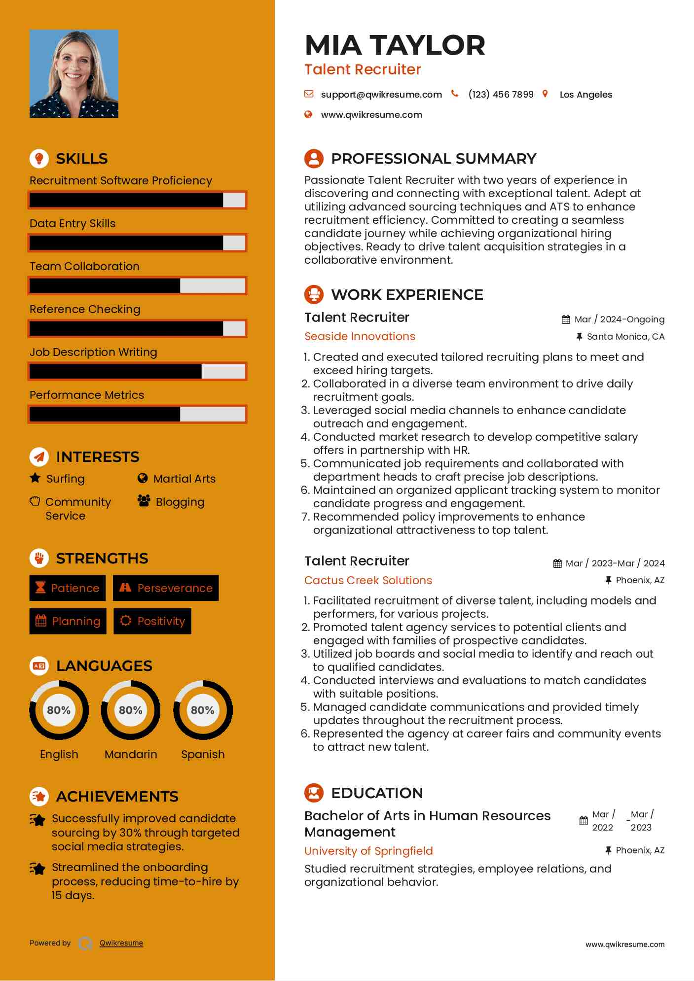 Talent Recruiter Resume Example