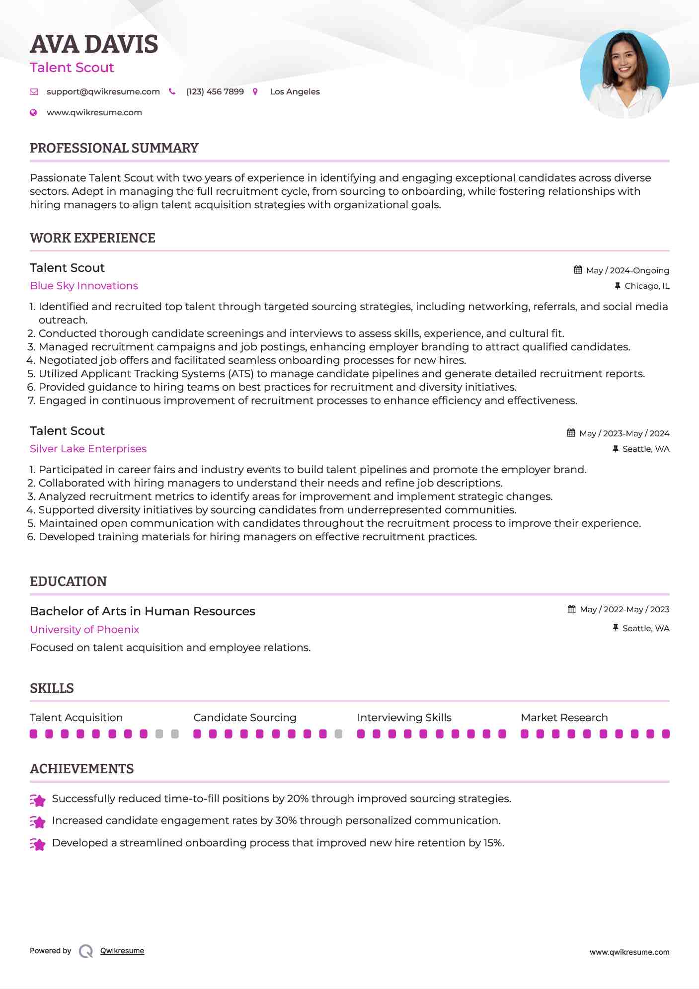 Talent Scout Resume Format