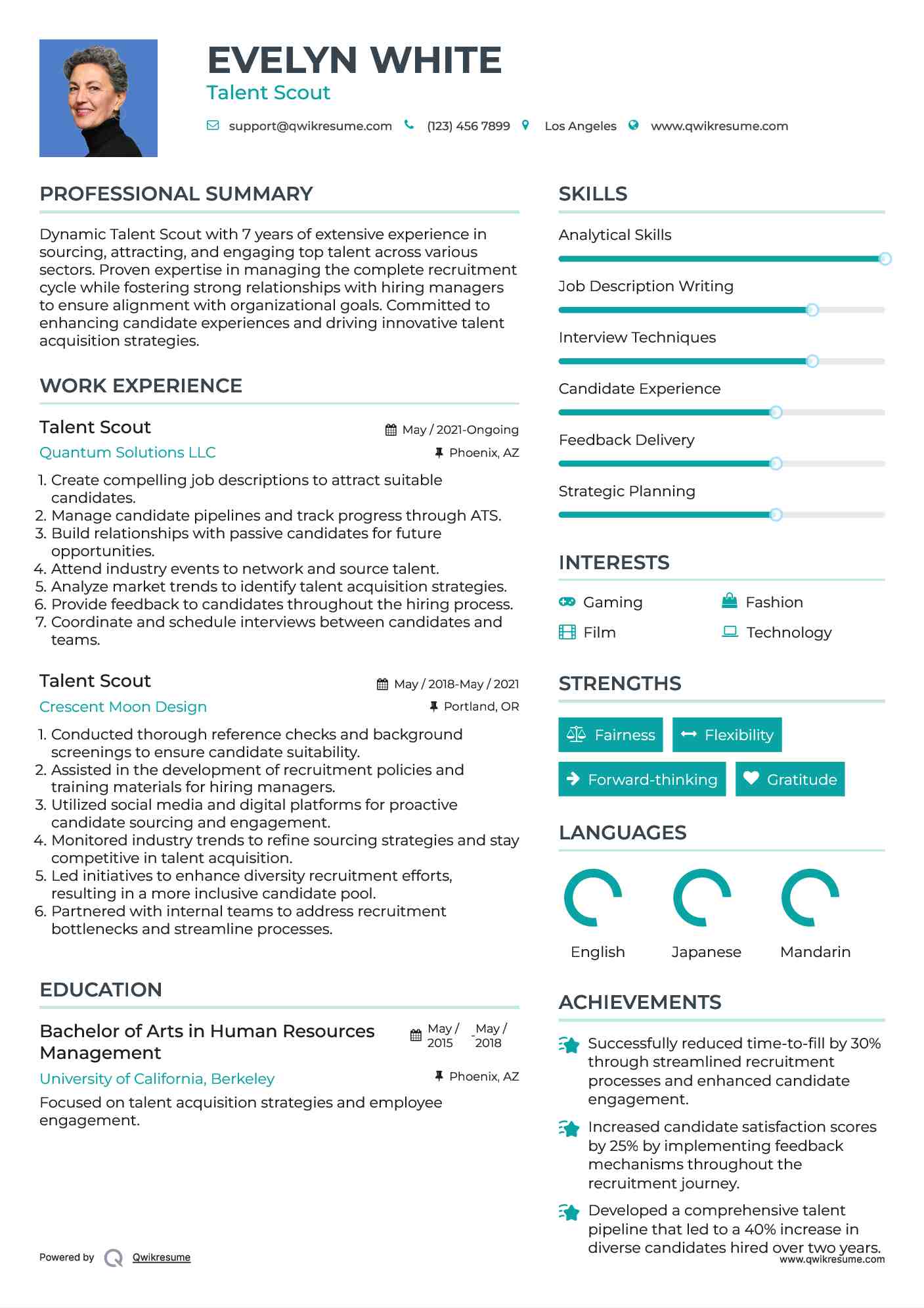 Talent Scout Resume Example