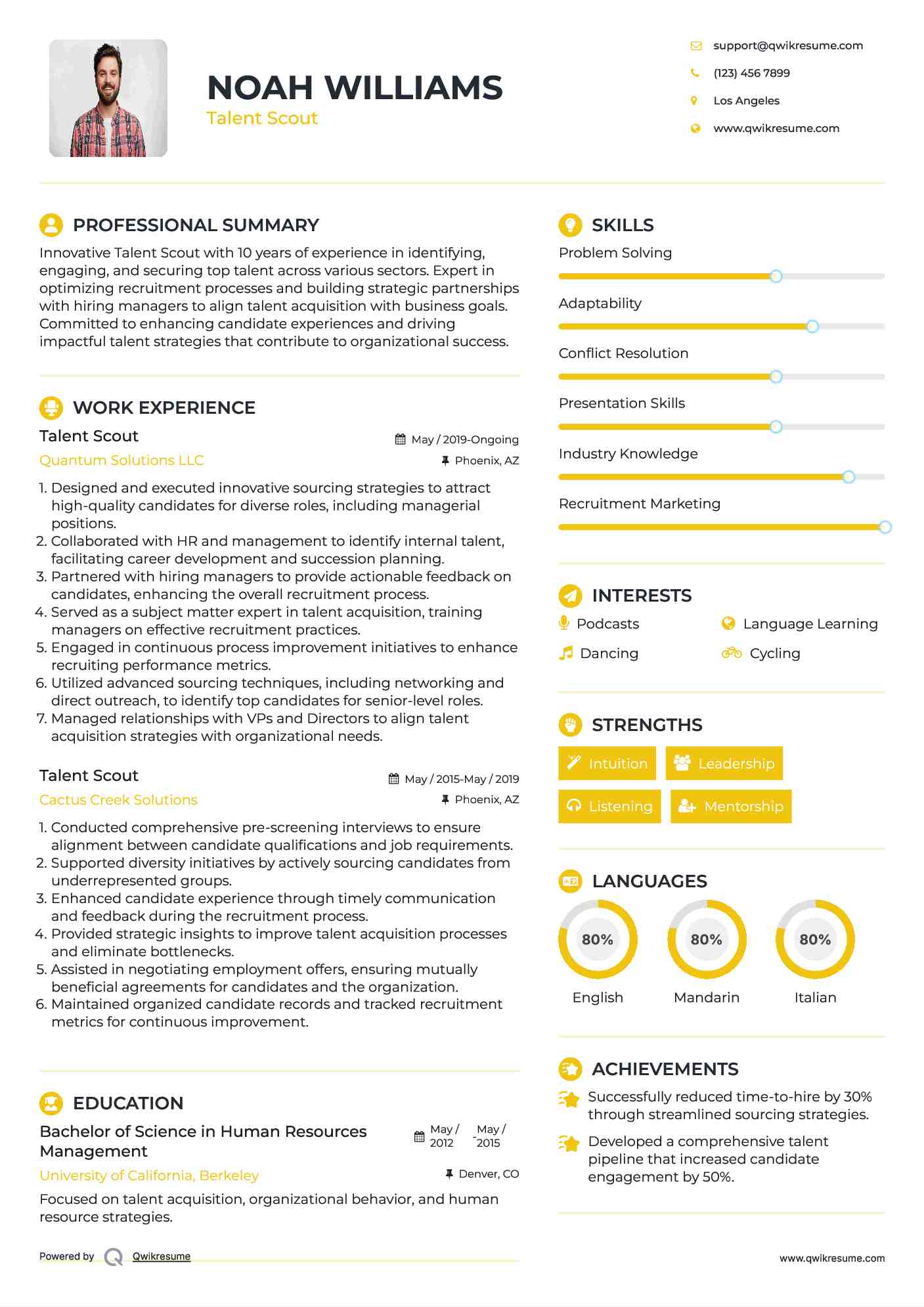 Talent Scout Resume Format