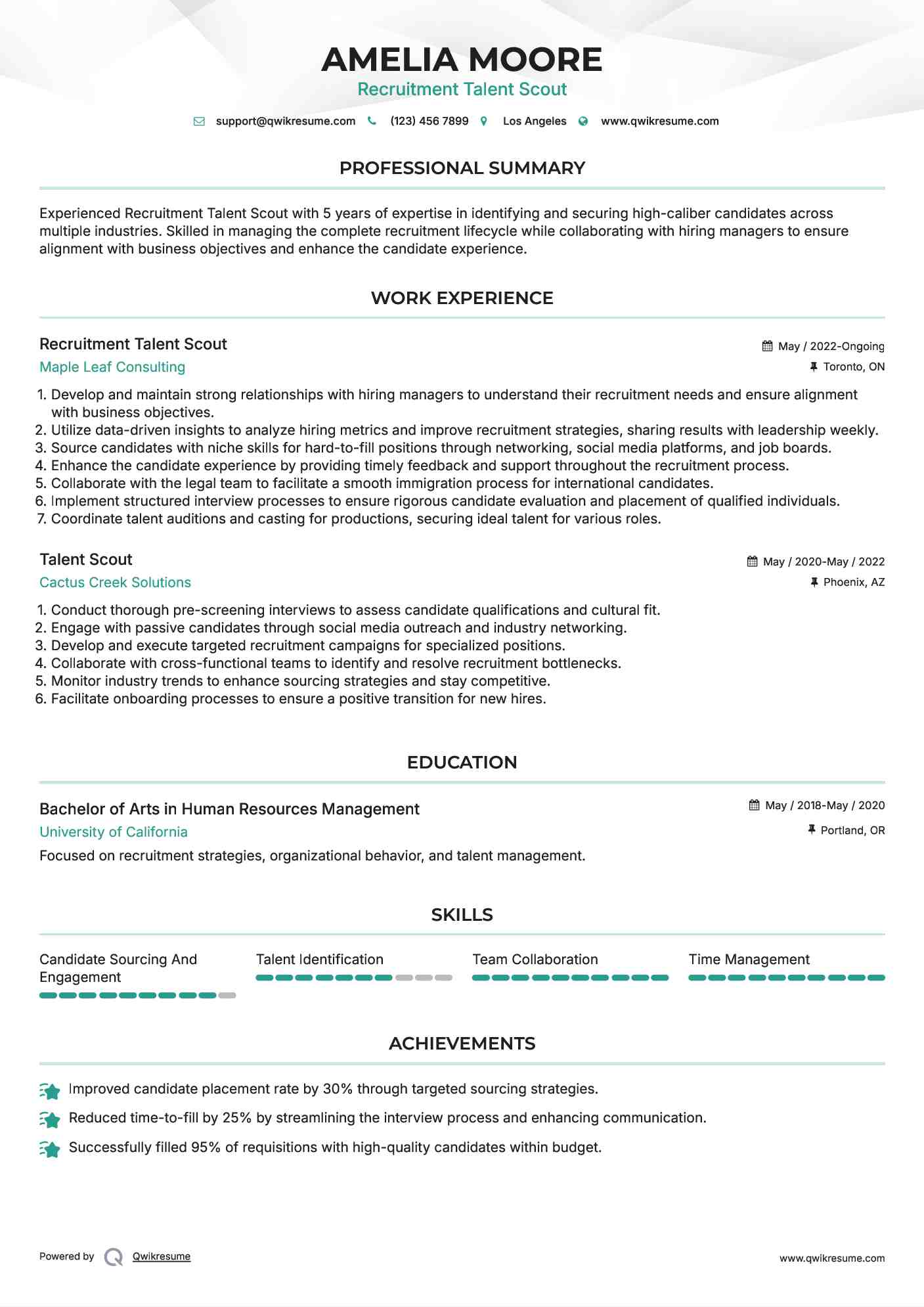 Recruitment Talent Scout Resume Template