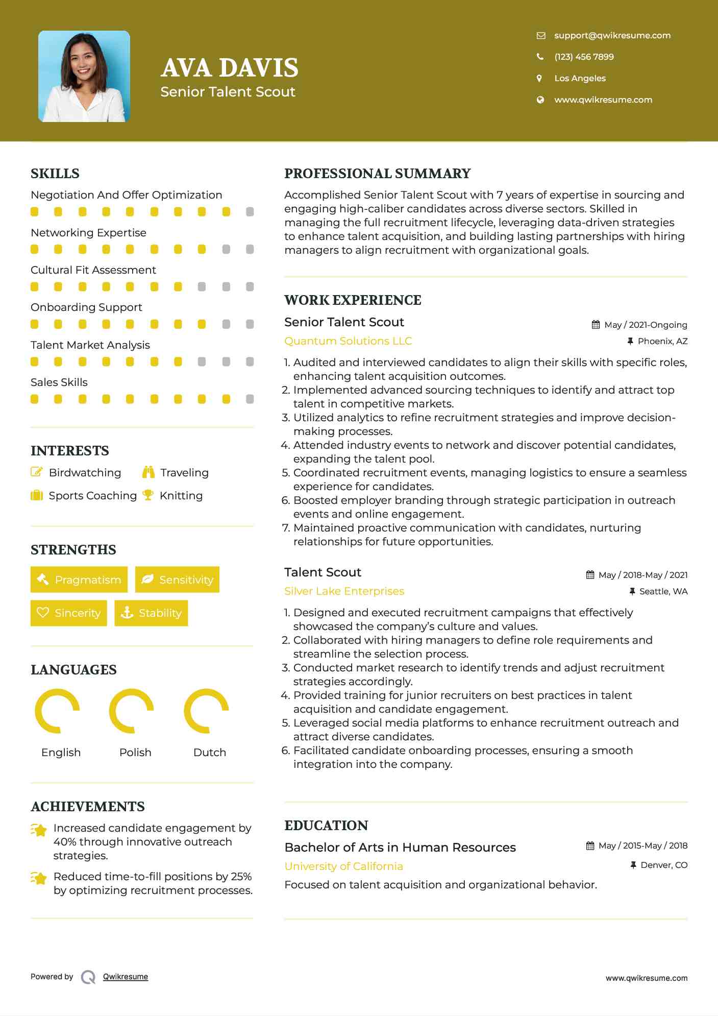Senior Talent Scout Resume Template