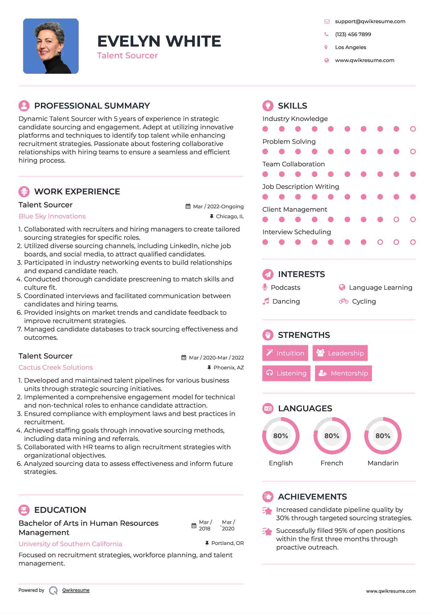 Talent Sourcer Resume Template