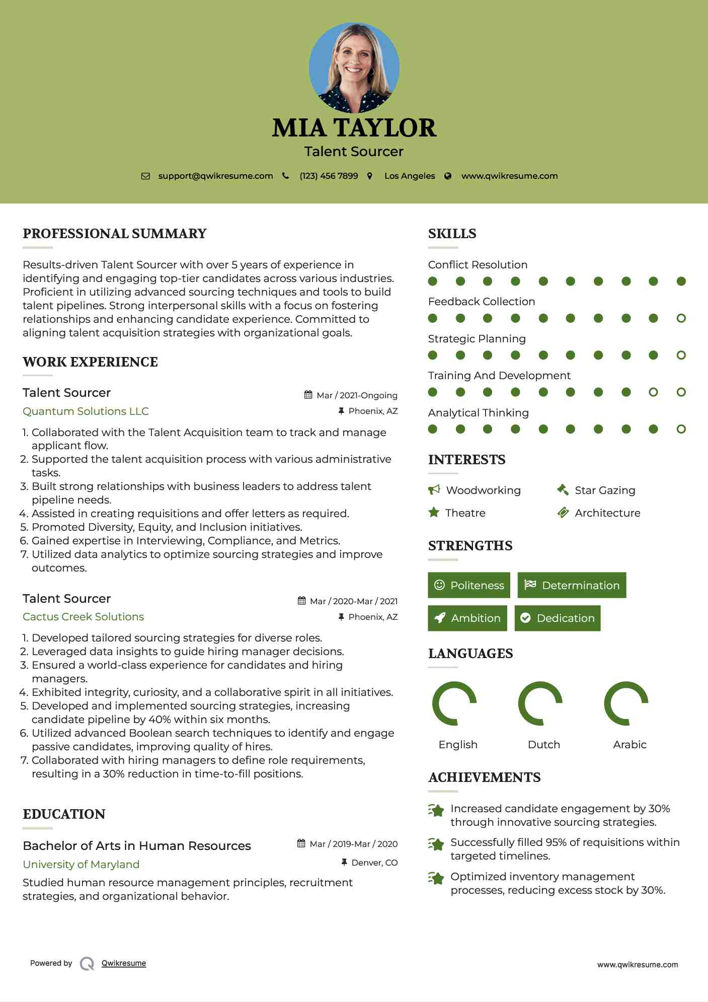 Talent Sourcer Resume Format