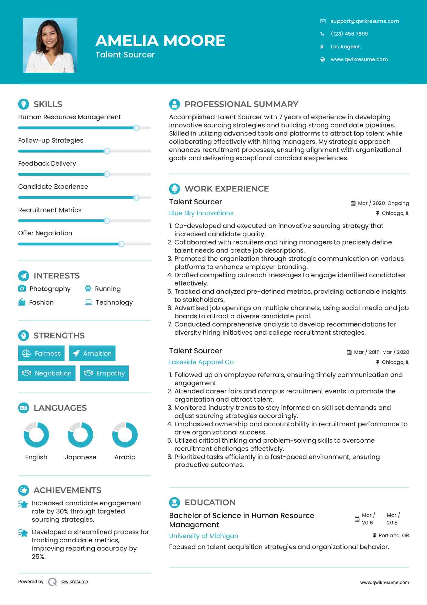 Talent Sourcer Resume Format