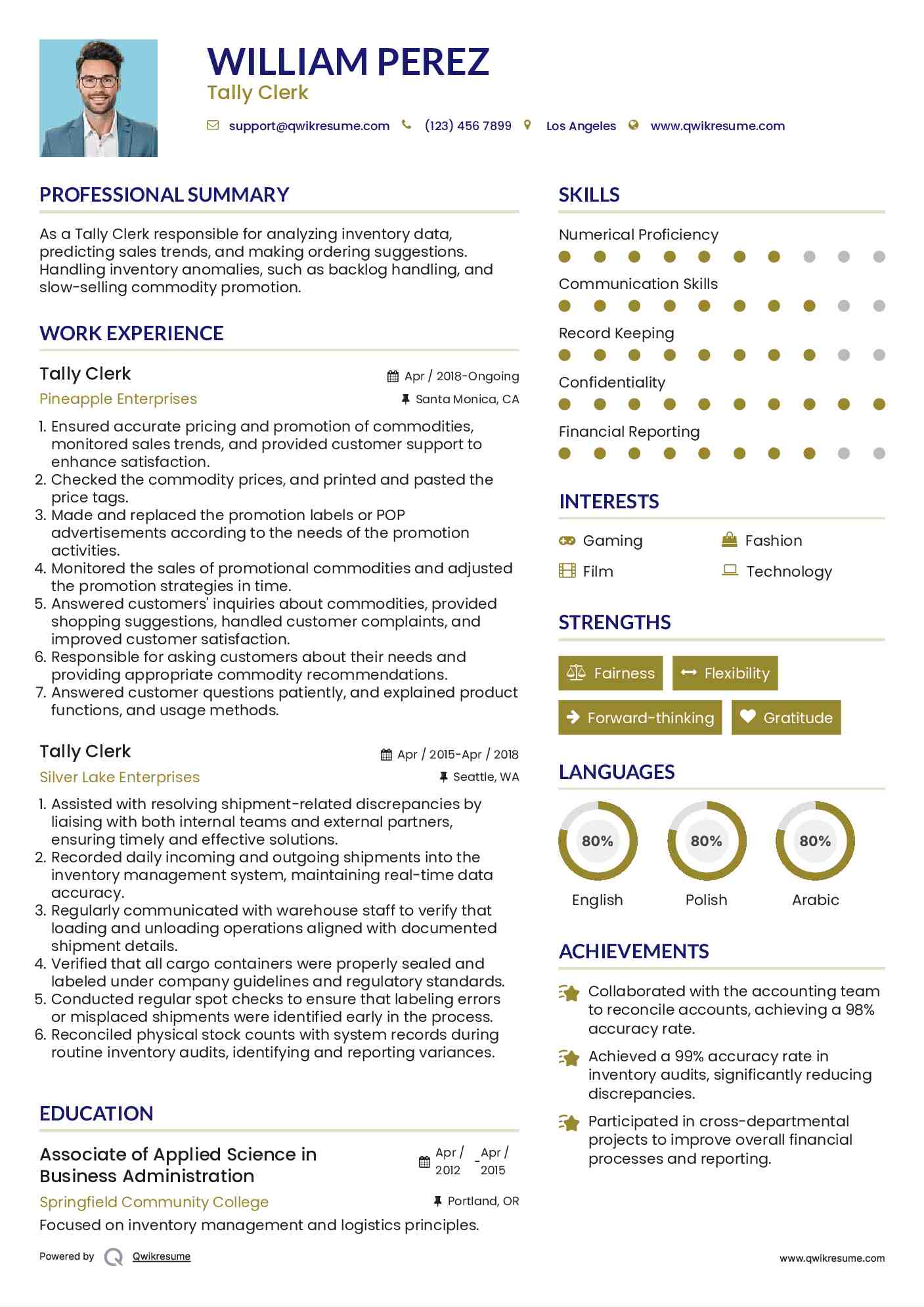 Tally Clerk Resume Model