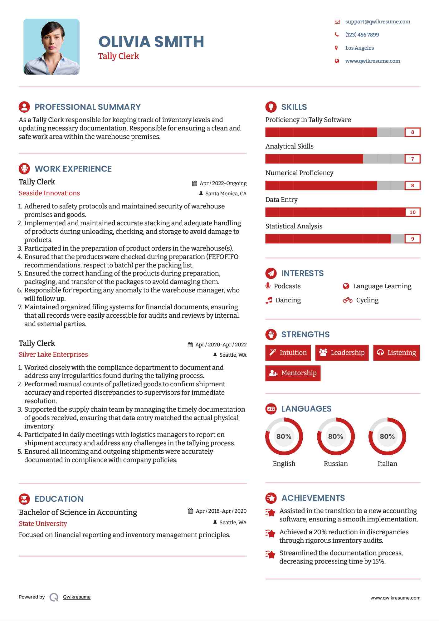 Tally Clerk Resume Model