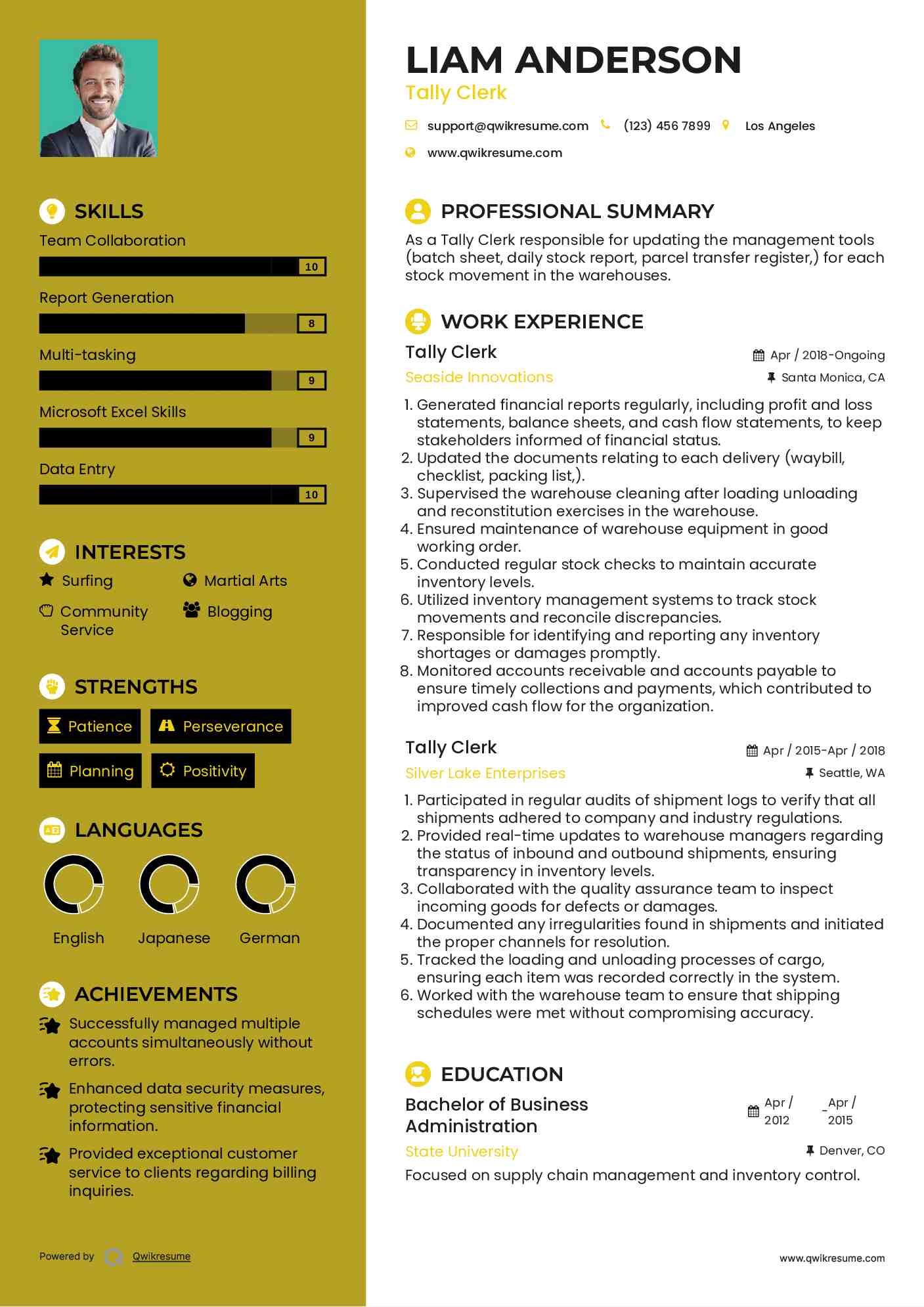 Tally Clerk Resume Model