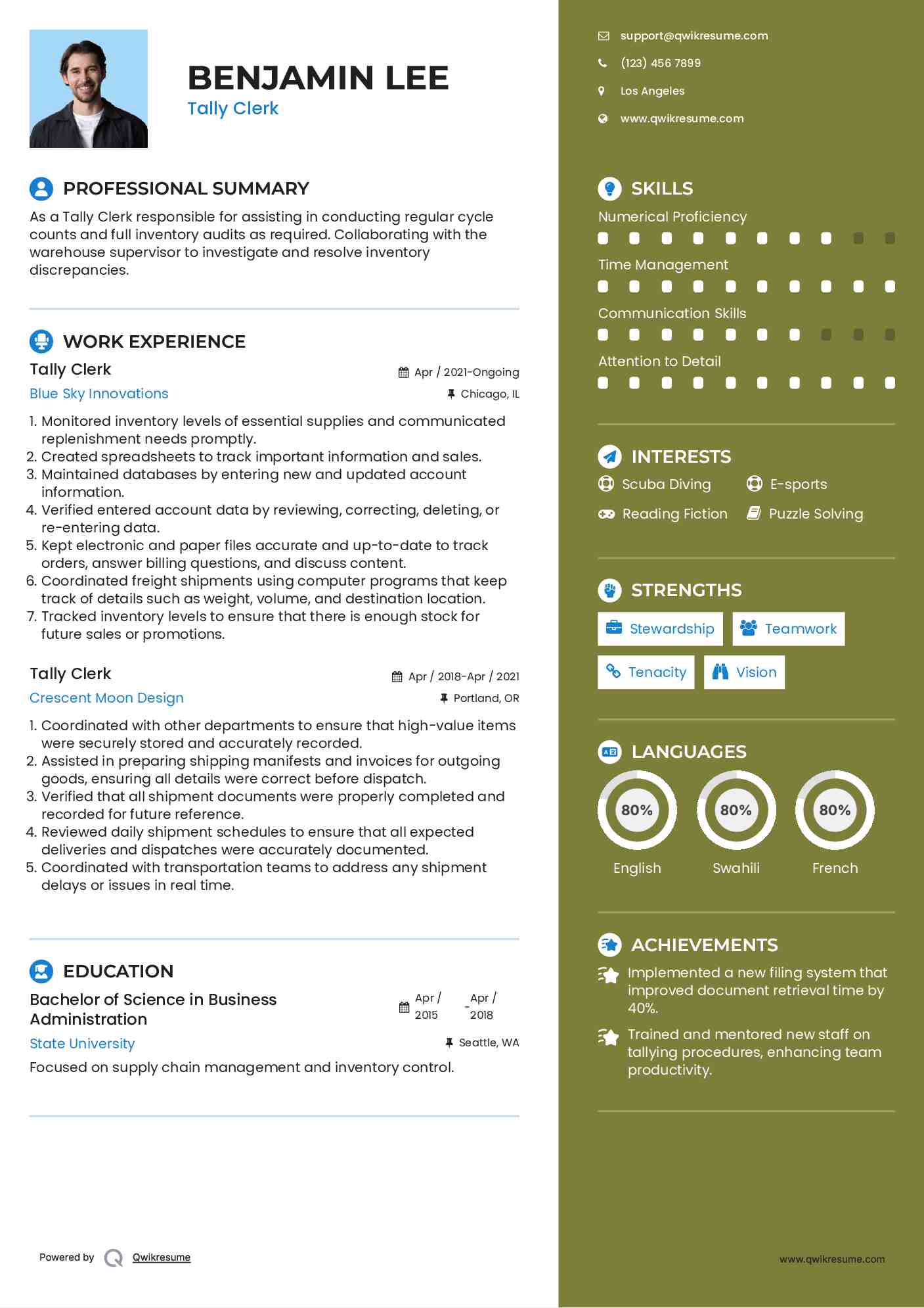 Tally Clerk Resume Format