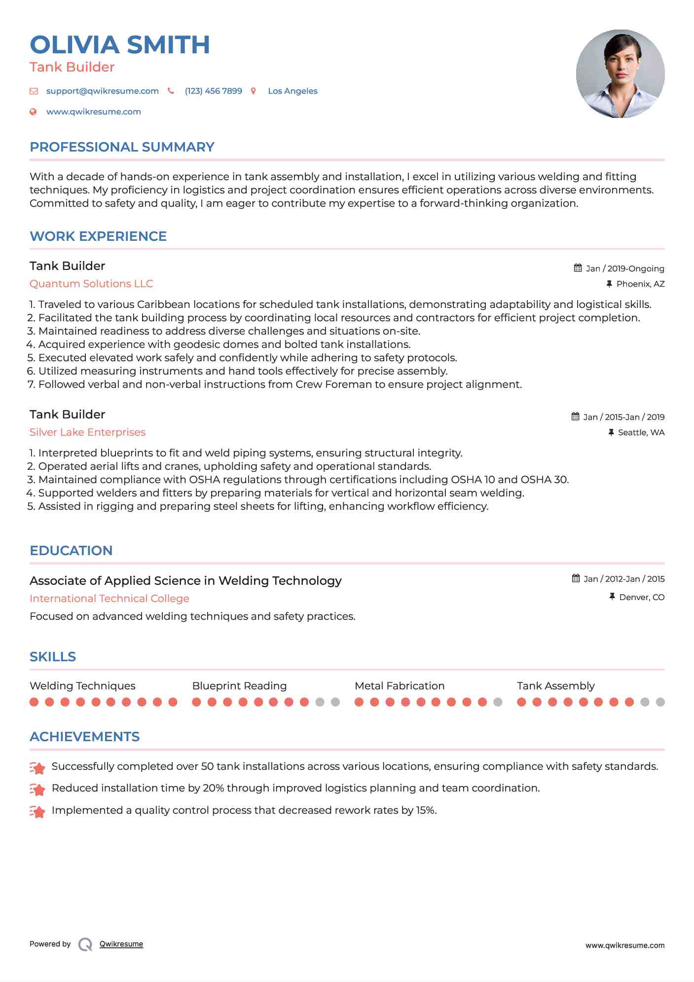 Tank Builder Resume Model