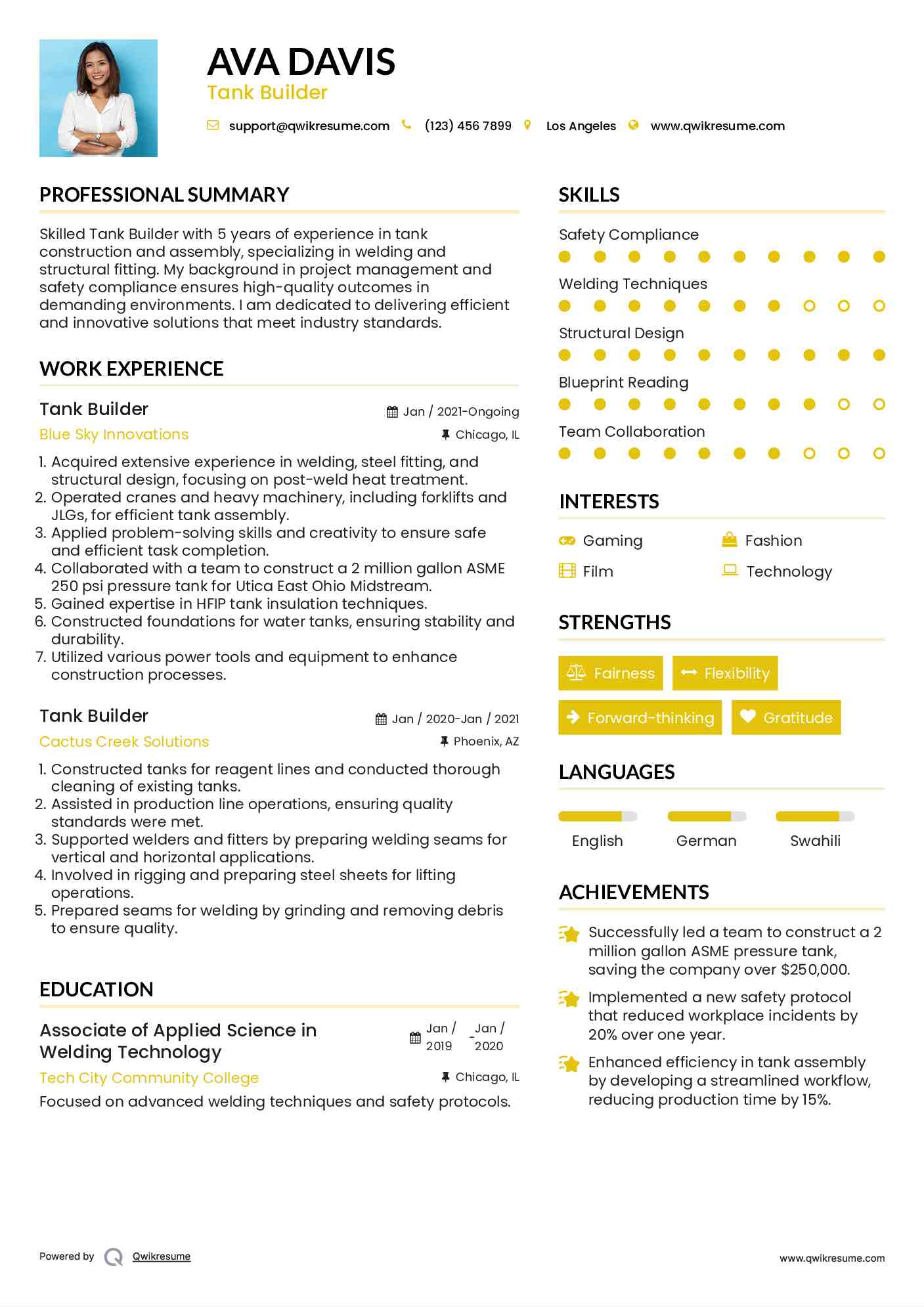 Tank Builder Resume Template