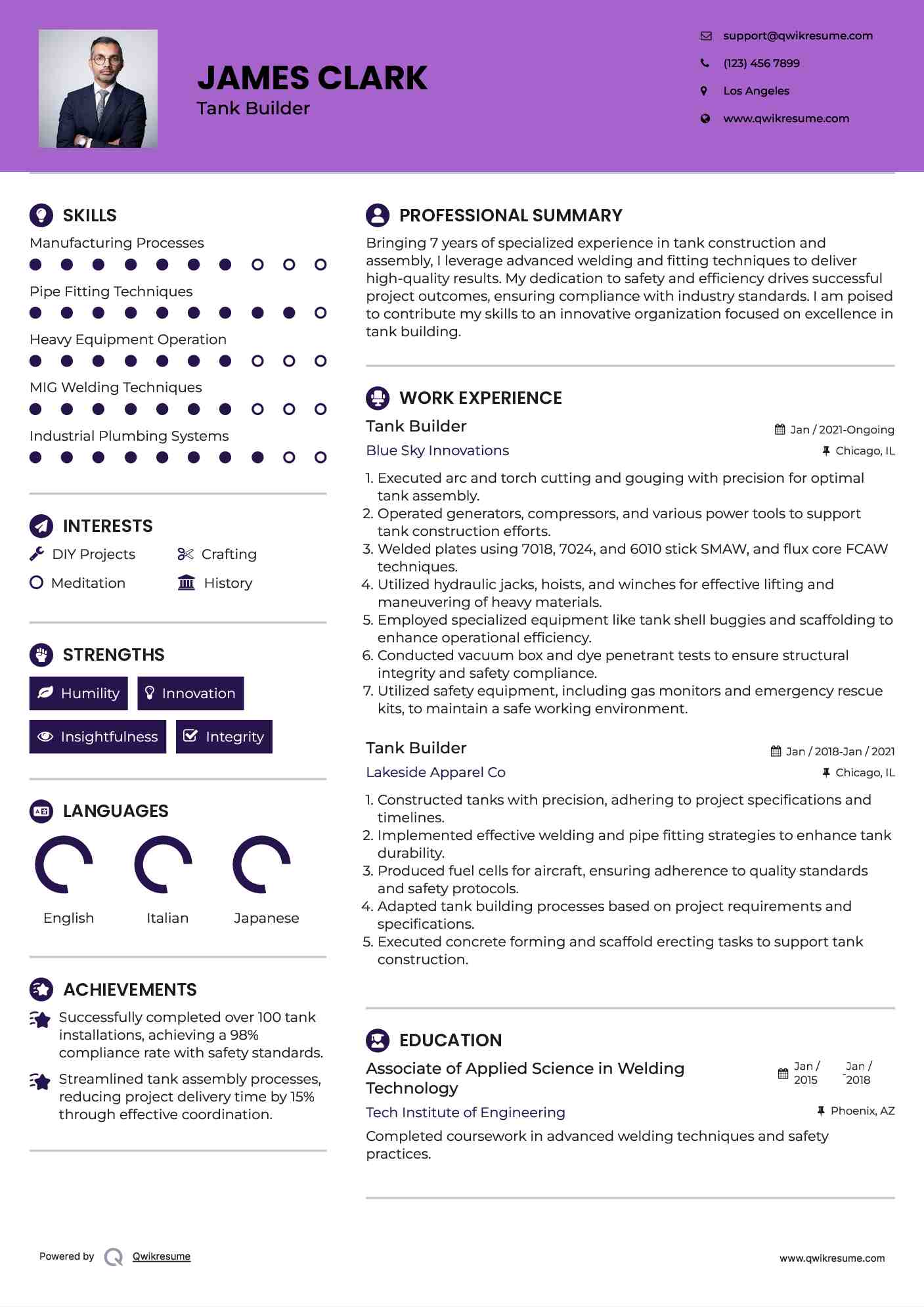 Tank Builder Resume Example