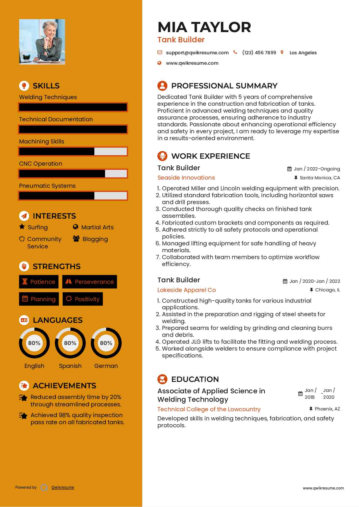 Tank Builder Resume Template