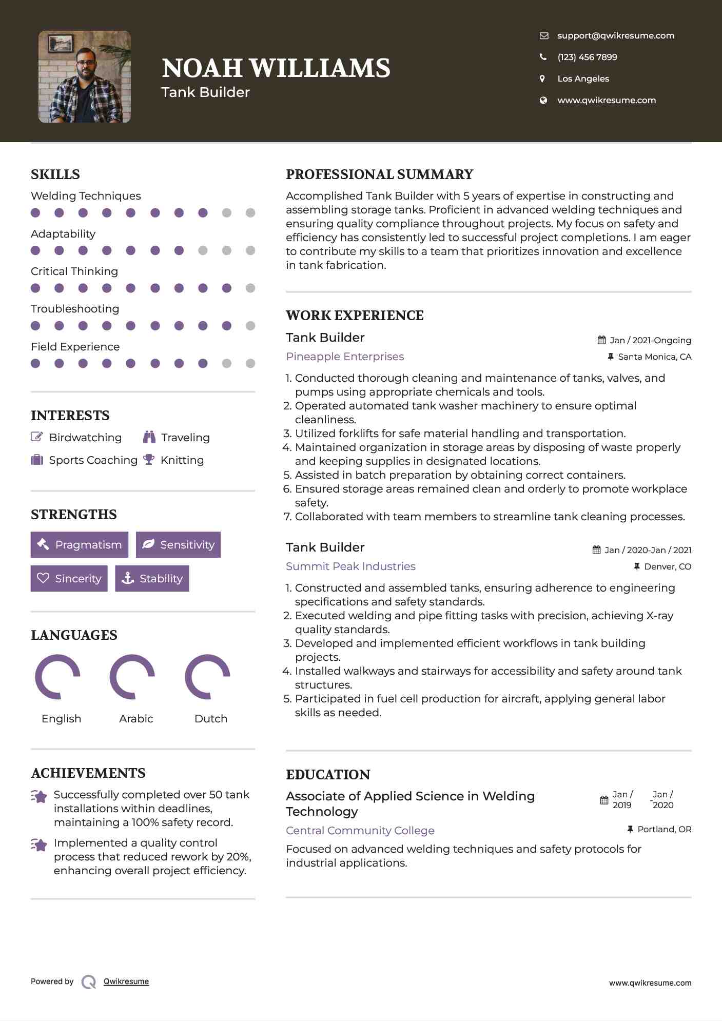Tank Builder Resume Template