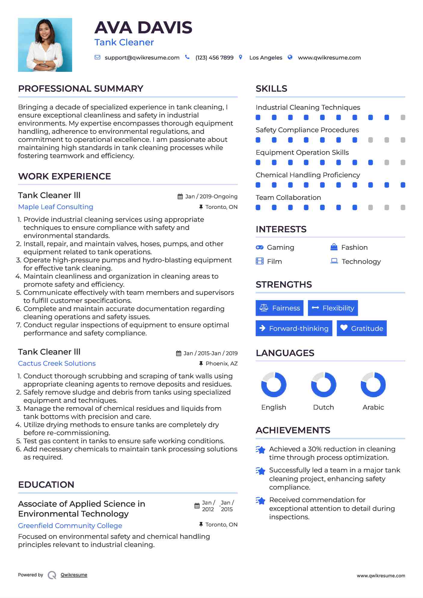 Tank Cleaner lll Resume Sample