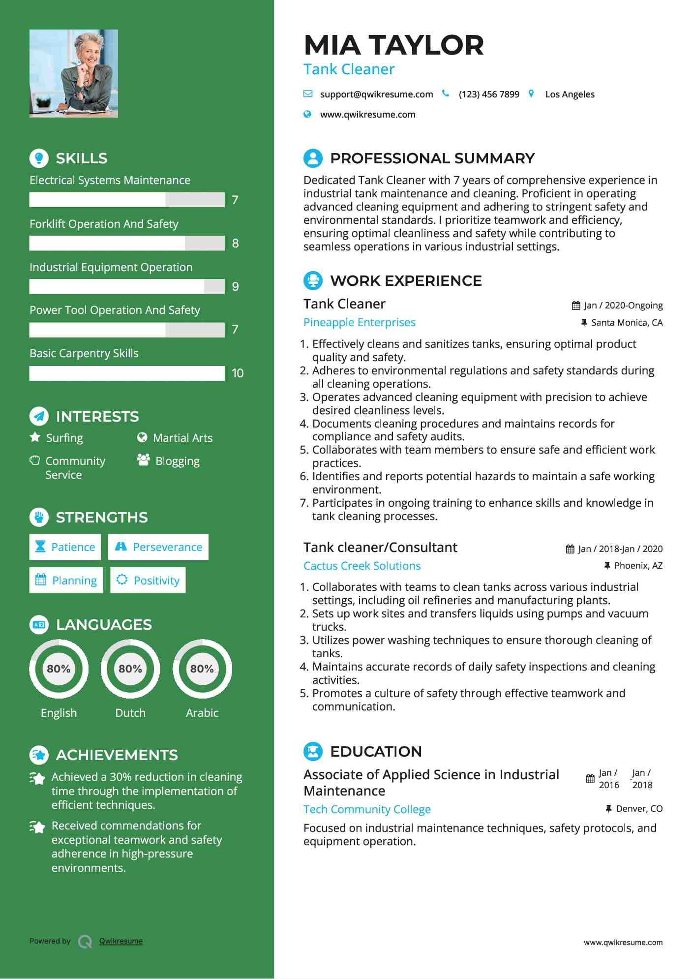 Tank Cleaner Resume Format
