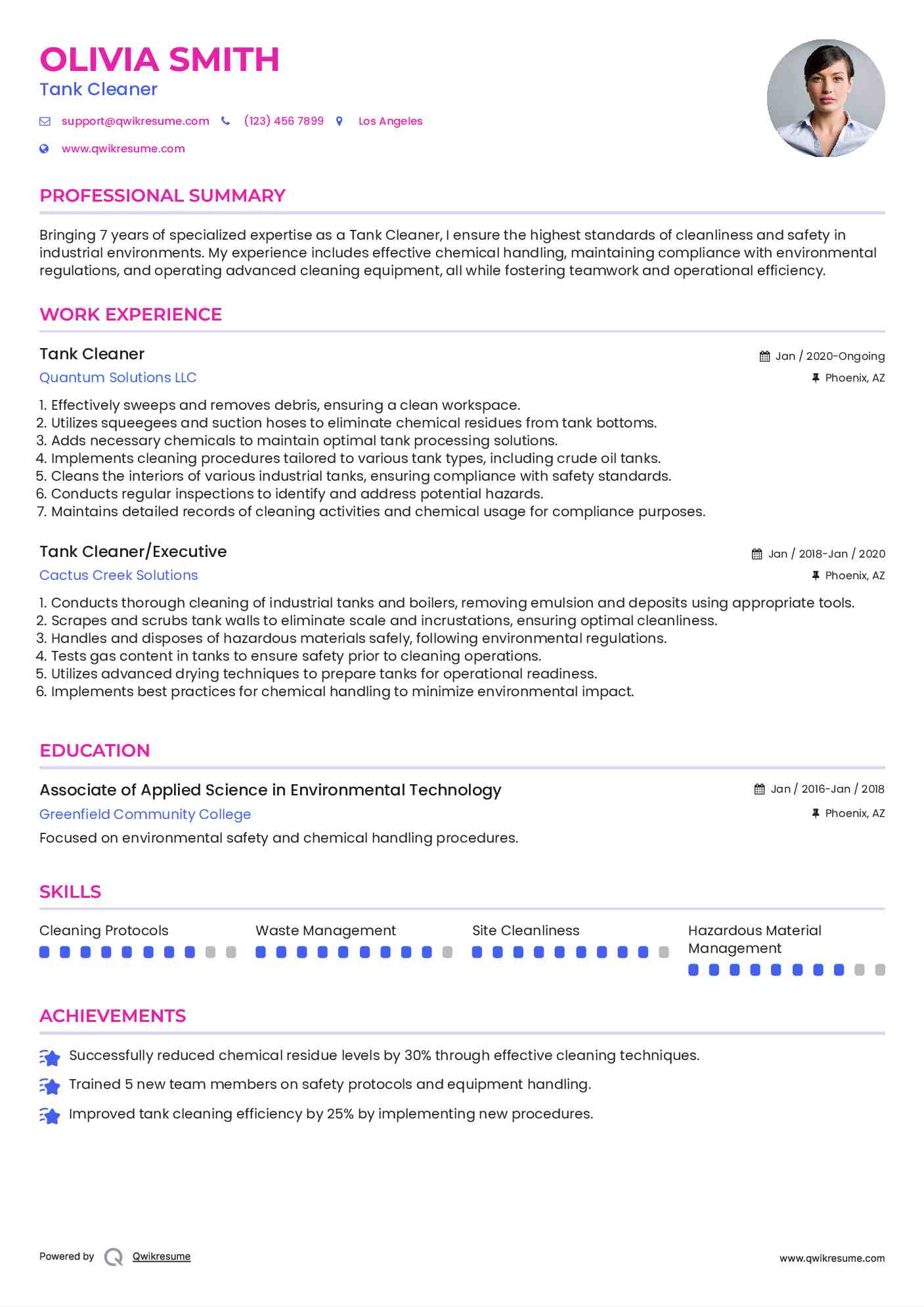 Tank Cleaner Resume Sample