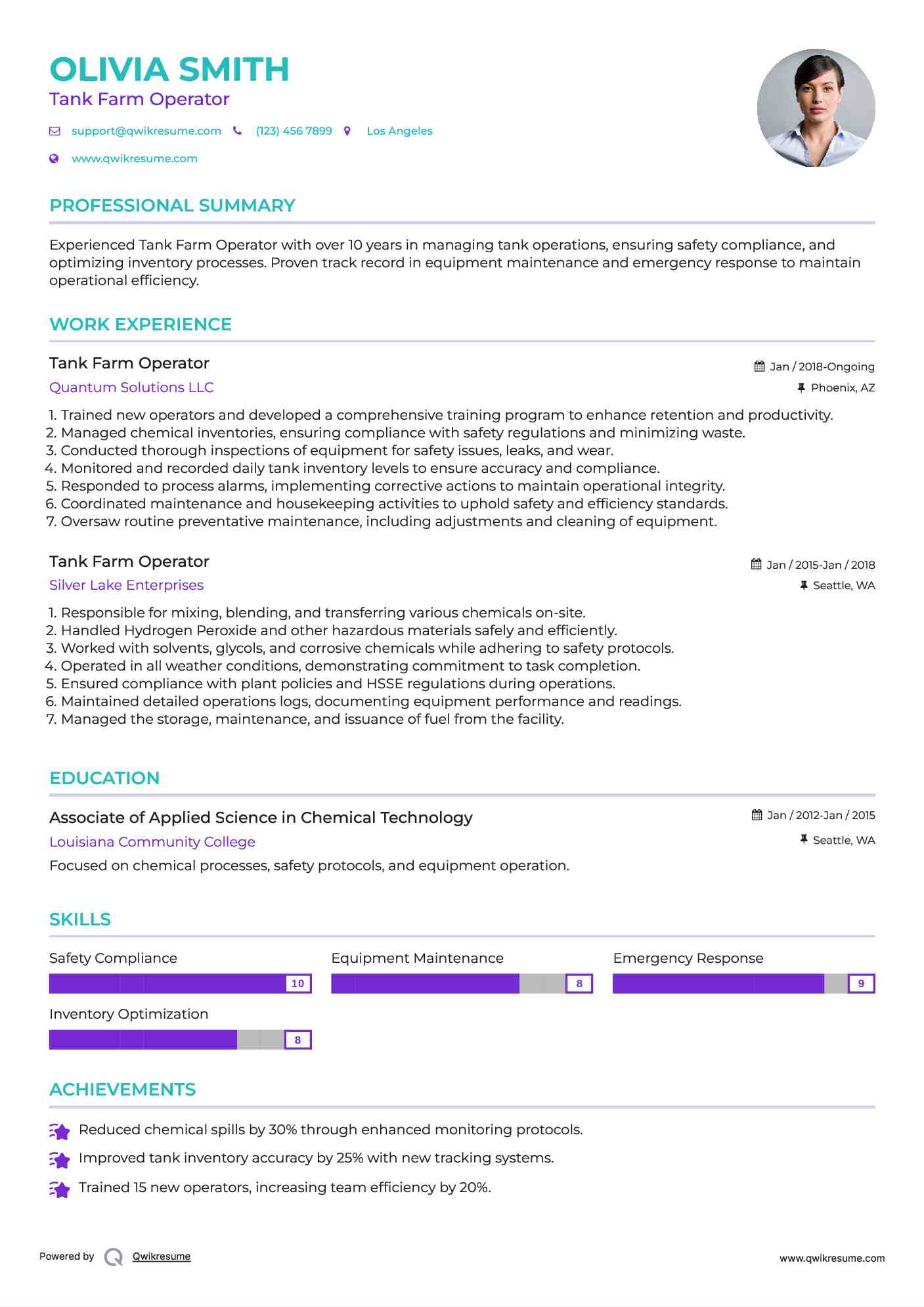 Tank Farm Operator Resume Example