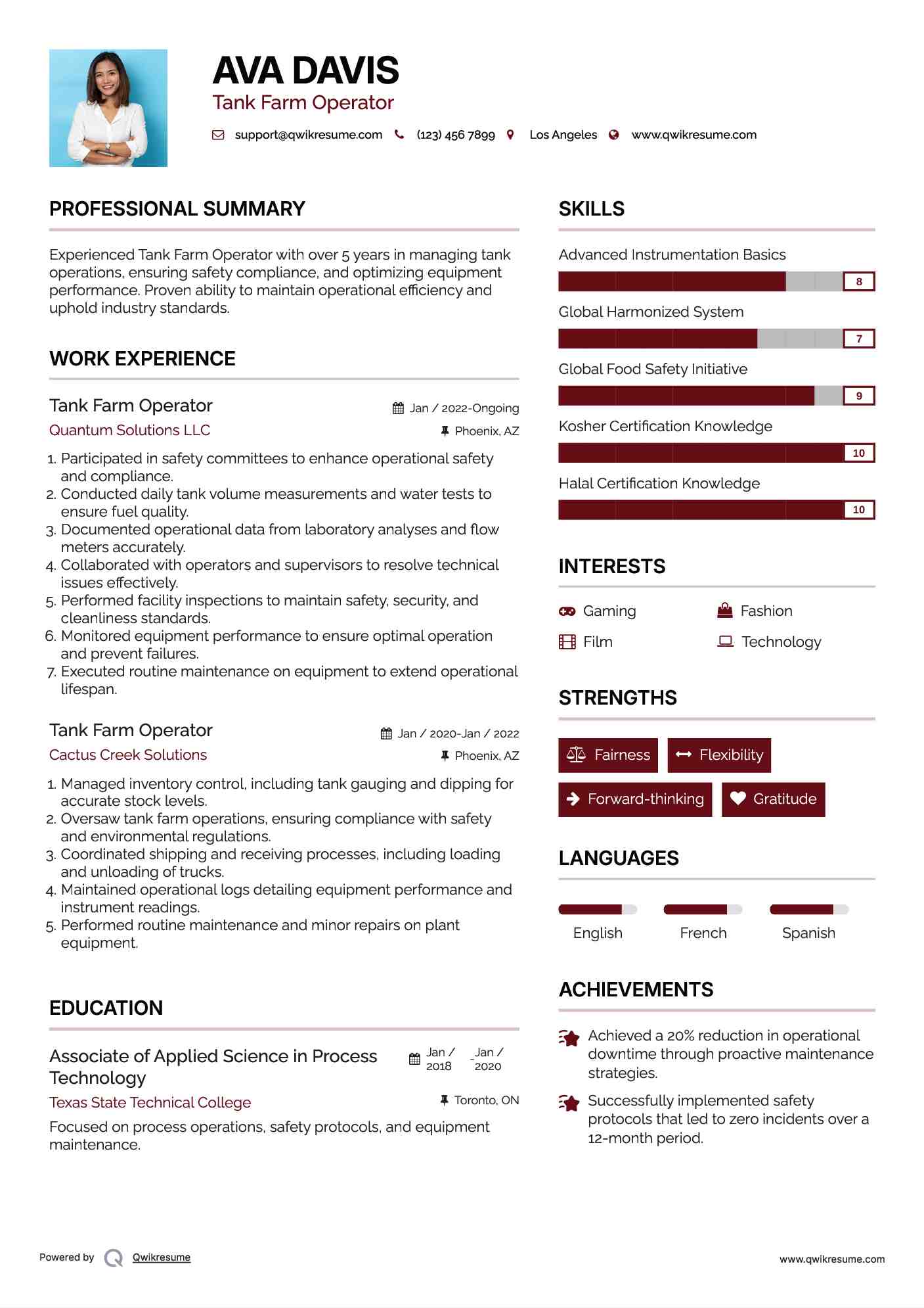 Tank Farm Operator Resume Template